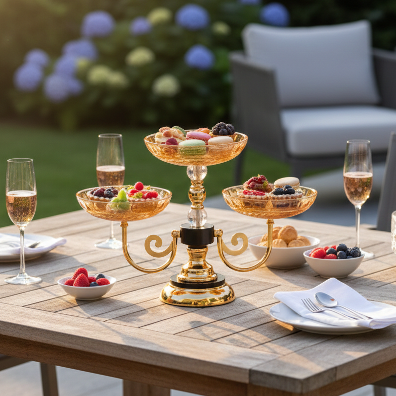 Elegant Gold – 3 Bowl Decorative Centerpiece