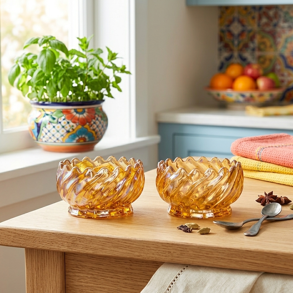 Elegant Amber Glass Bowl Set of 6