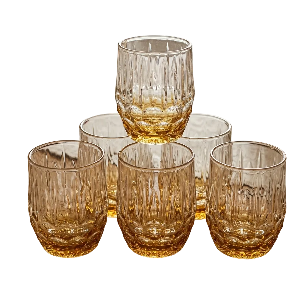 Amber Honeycomb Sculpted Glass Set Set of 6
