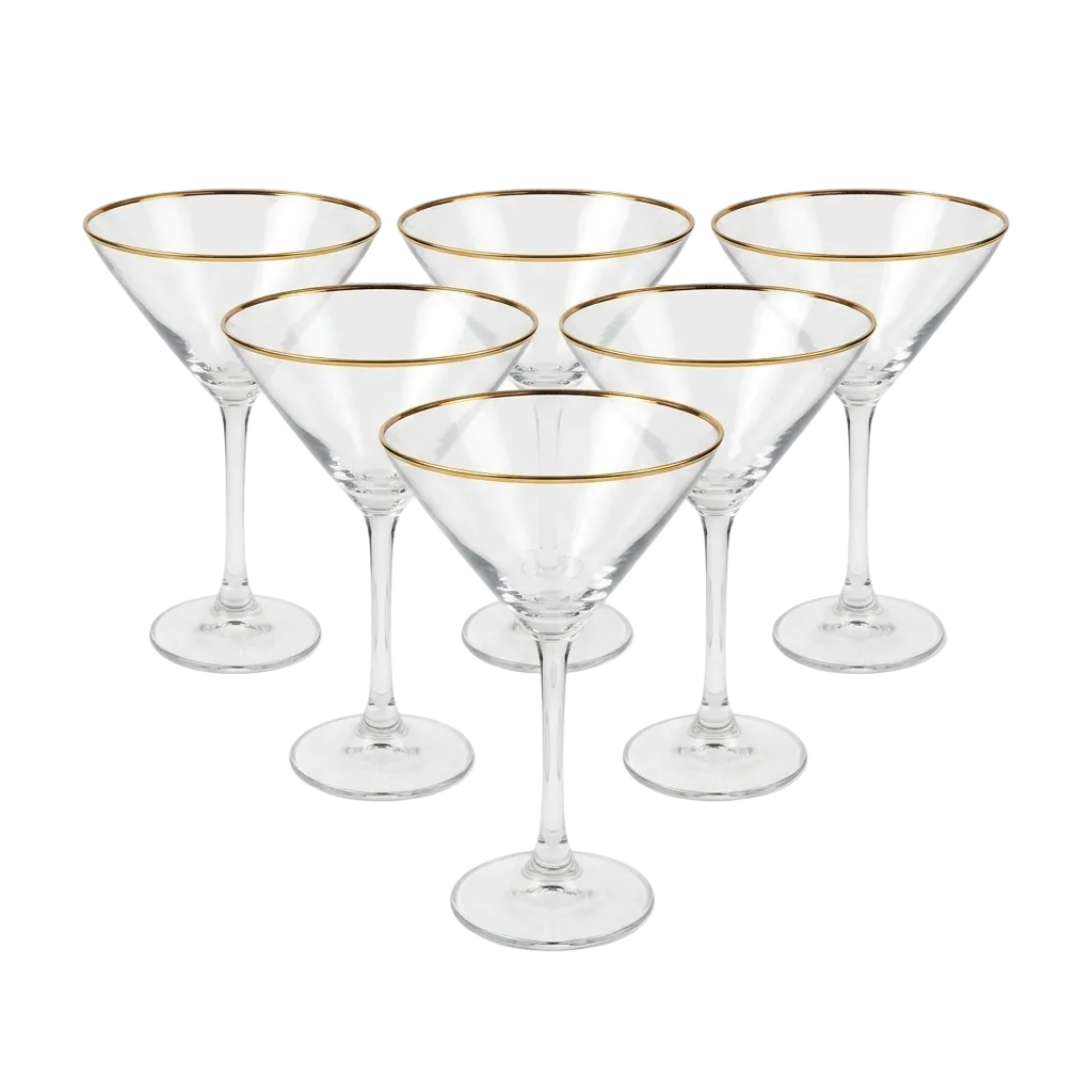 Elegant Gold-Rimmed Martini Glasses Set of 6