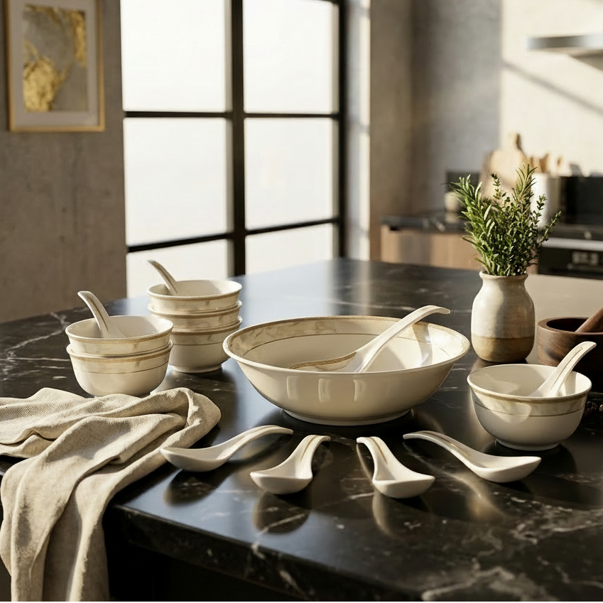 Modern Fine Bone Ceramic Soup Set of 7