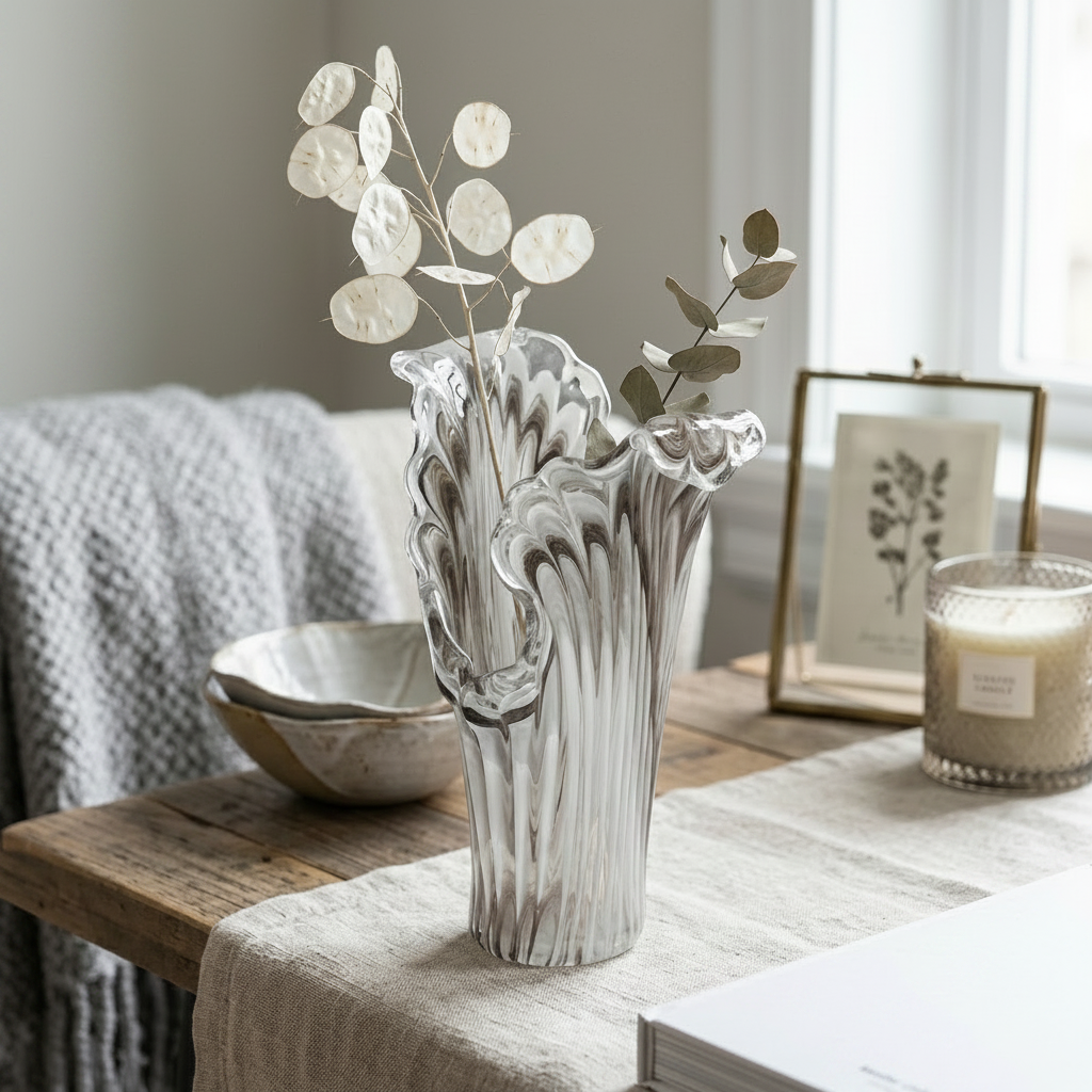 Elegant Charcoal Ribbon Glass Vase