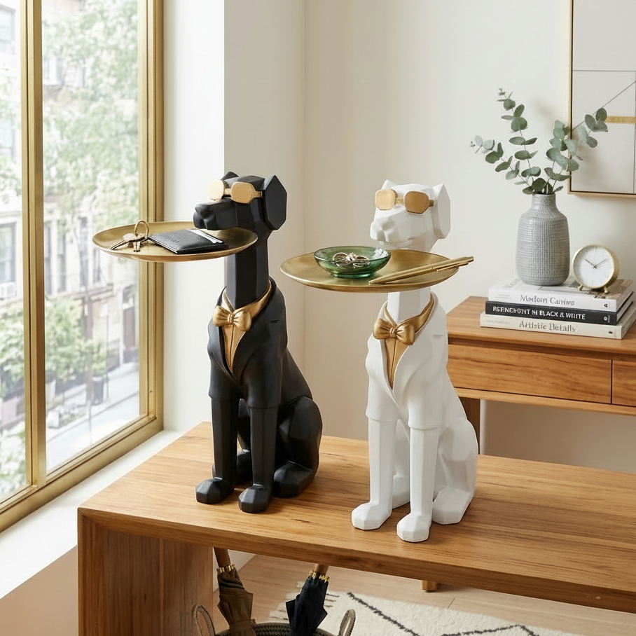 Modern Geometric Dog Butler Statue