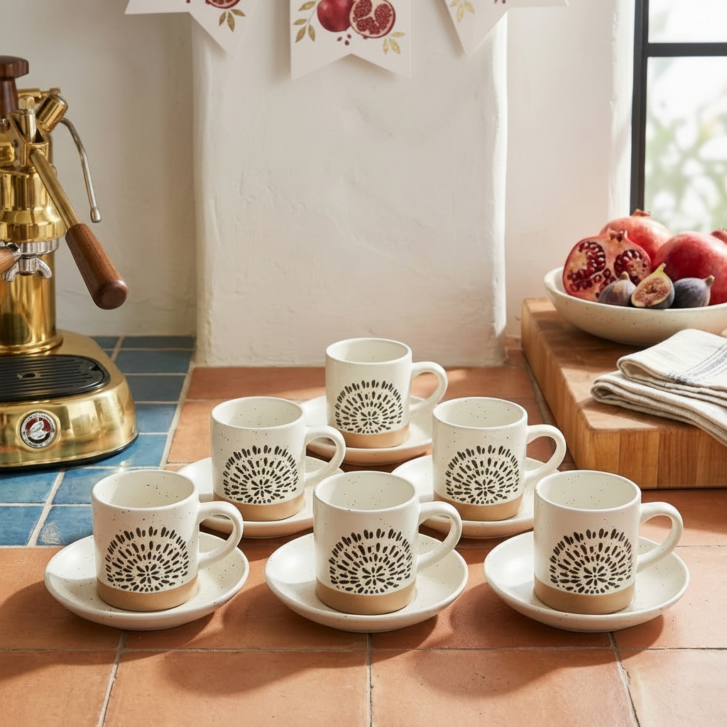 Elegant Ceramic Cup & Saucer Set 12 Piece