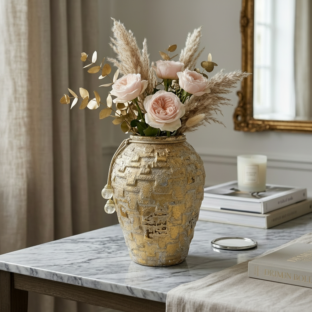 Vintage Imperial Gold Textured Urn Vase