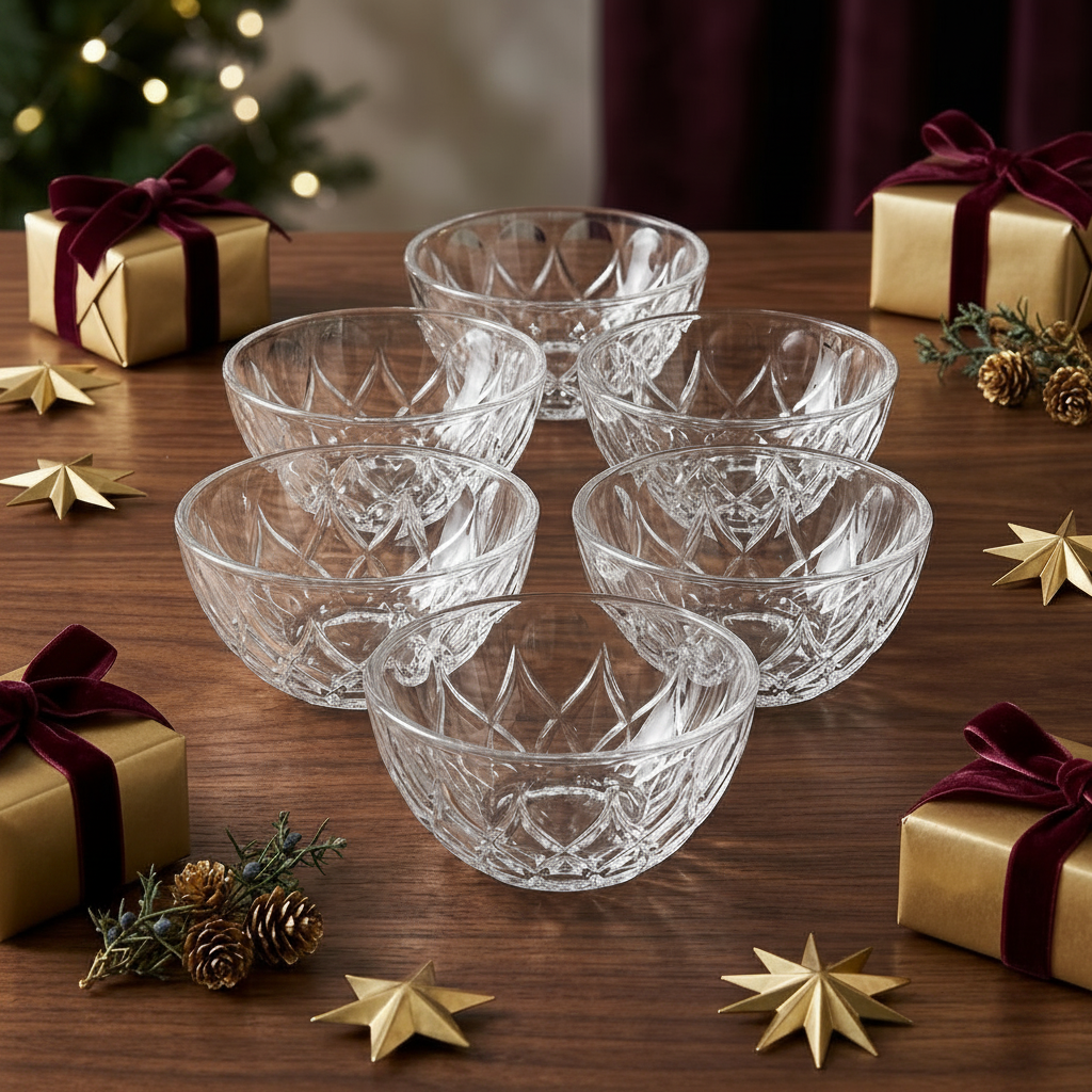 Diamond Cut Glass Serving Bowls Set of 6