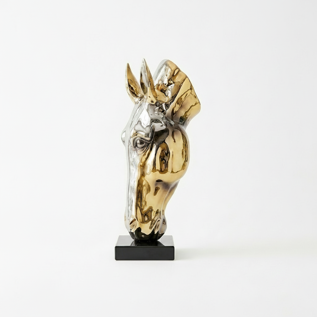 Modern Golden Horse Head Sculpture
