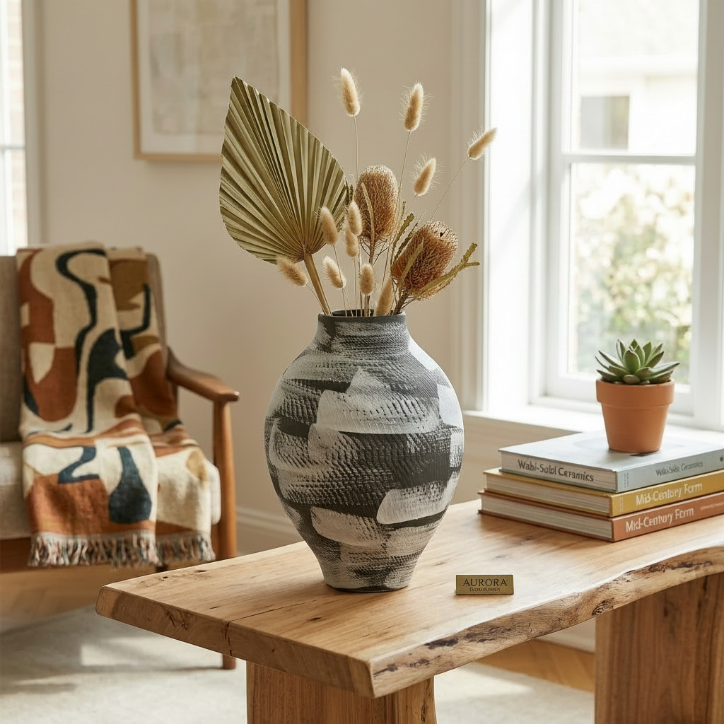 Elegant Horizon Textured Ceramic Vase
