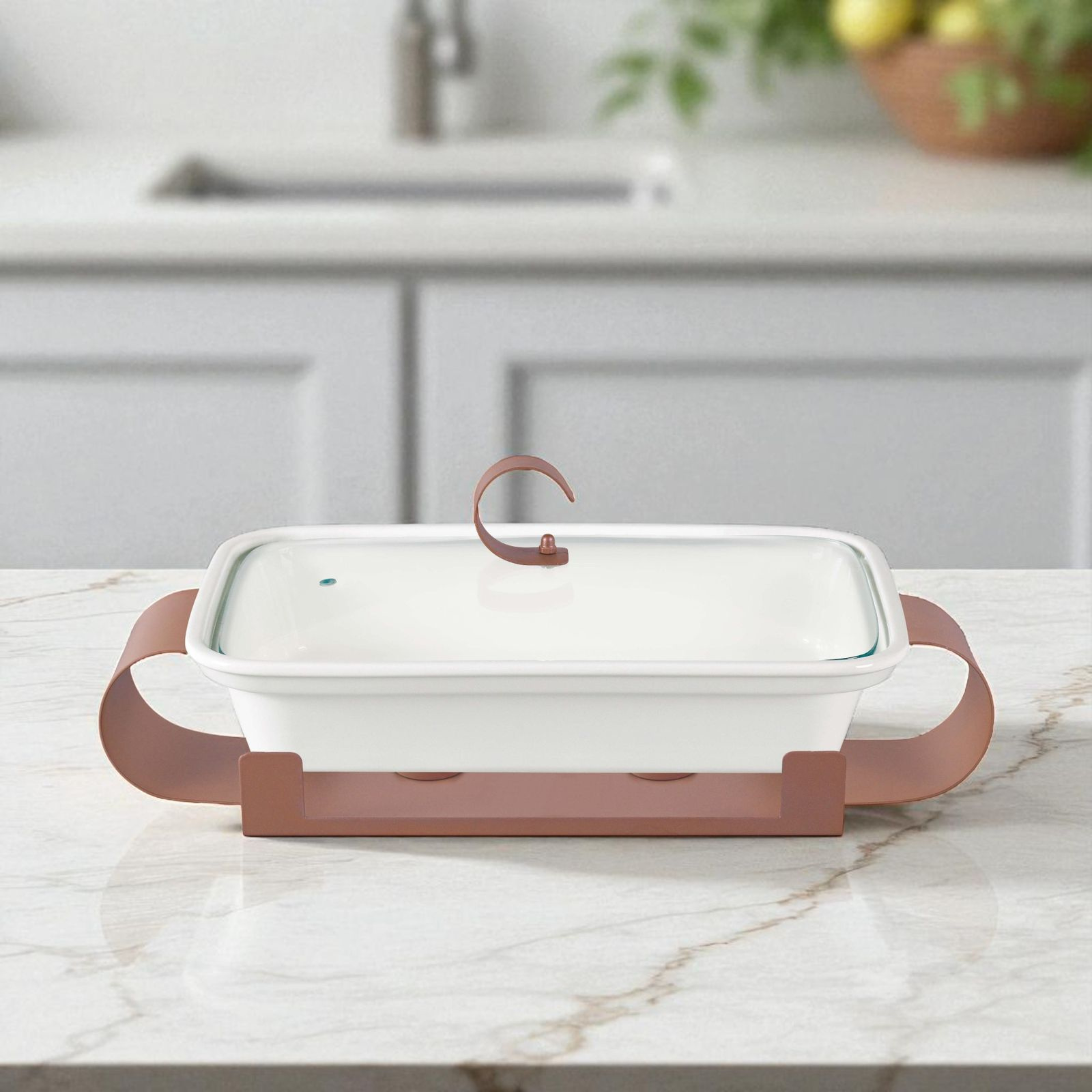 Luxury Ceramic Casserole with Designer Metal Stand
