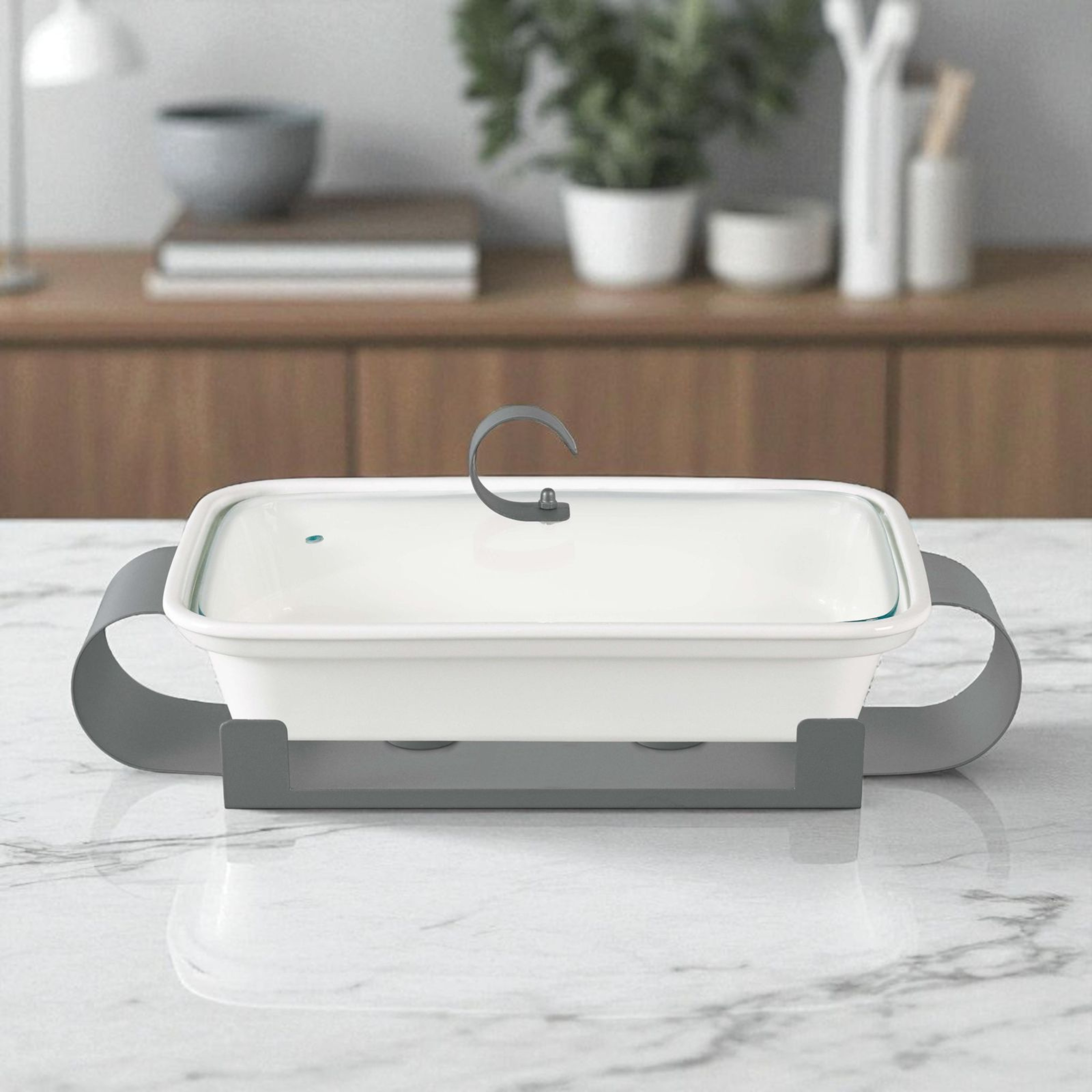 Luxury Ceramic Casserole with Designer Metal Stand
