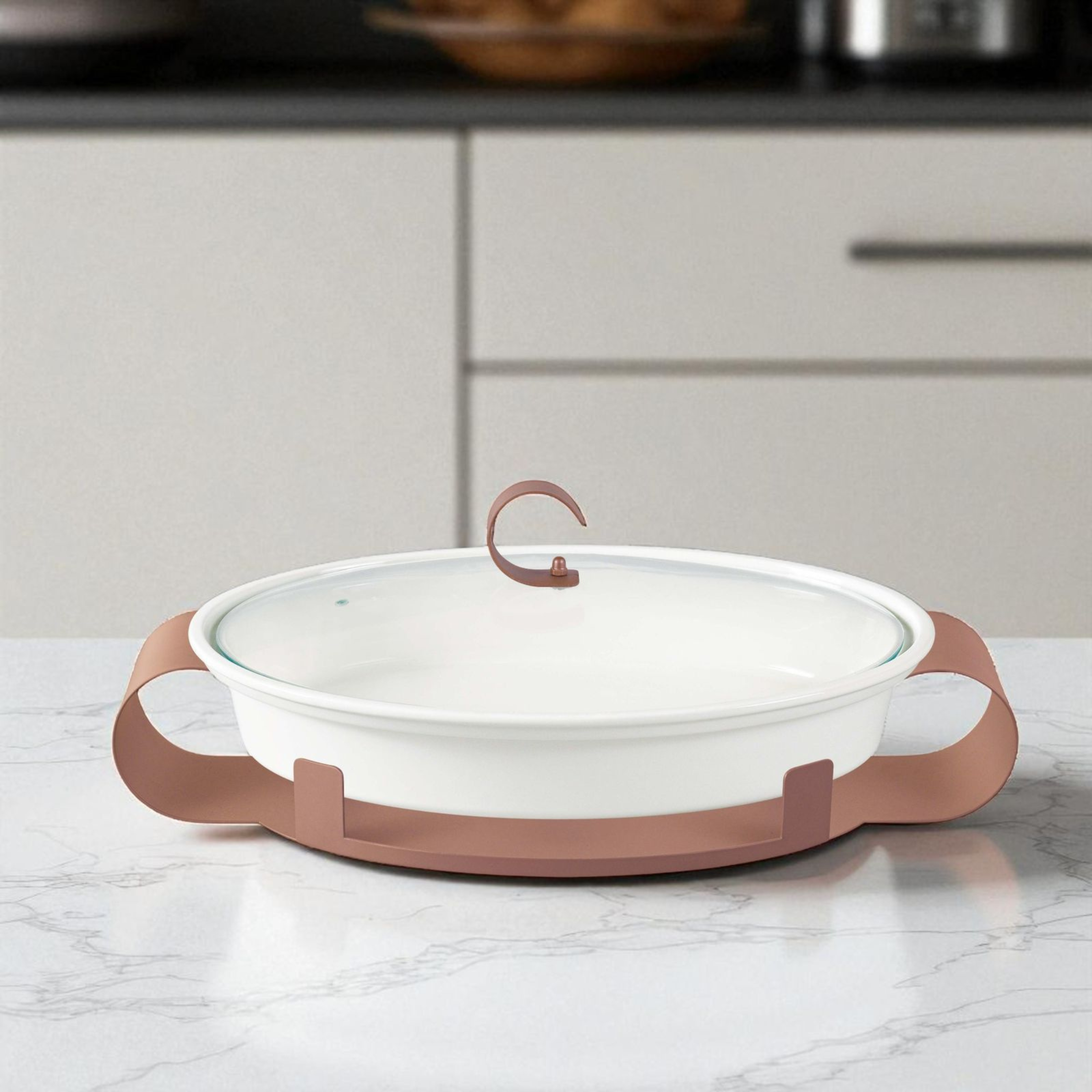 Premium Ceramic Casserole with Stylish Metal Holder