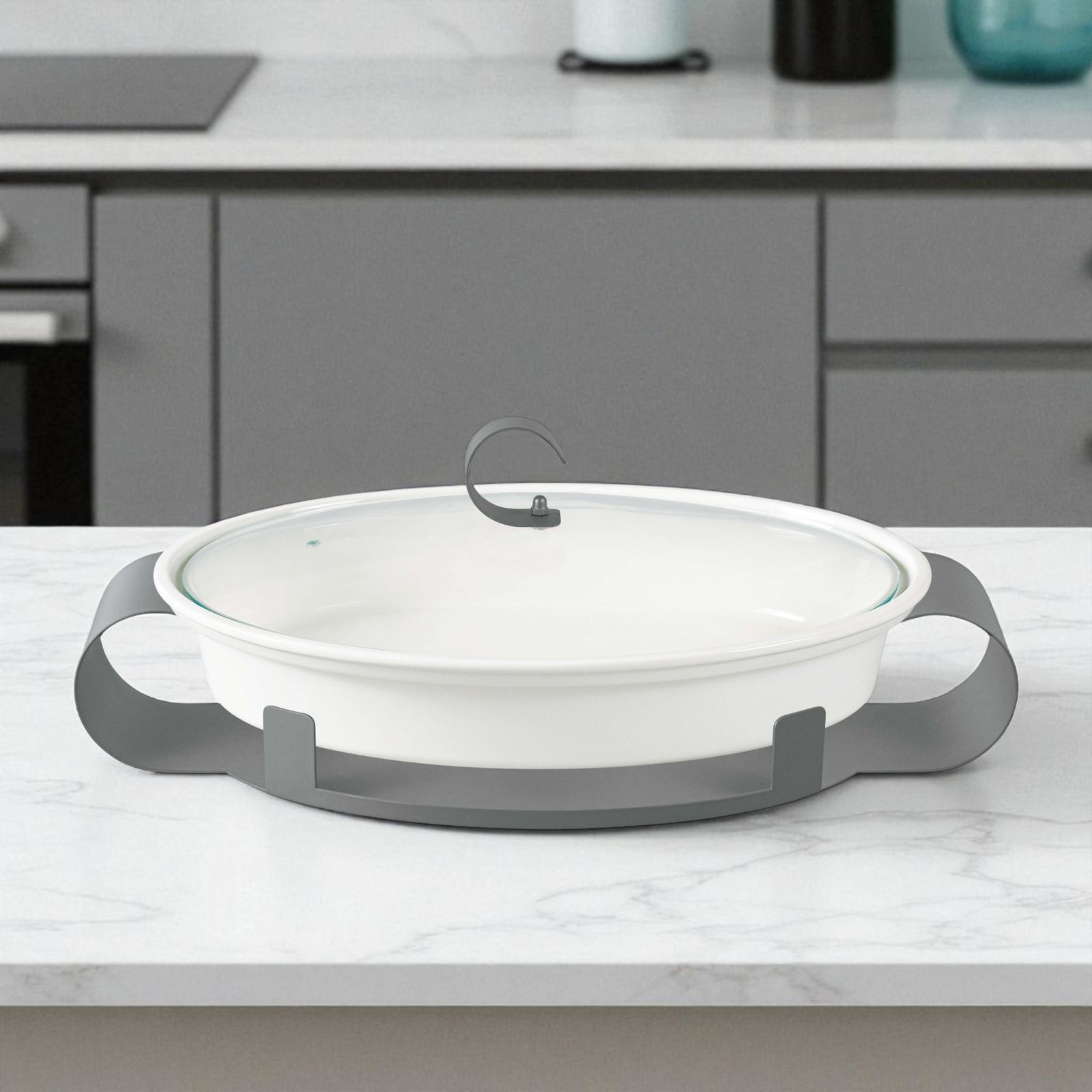 Premium Ceramic Casserole with Stylish Metal Holder