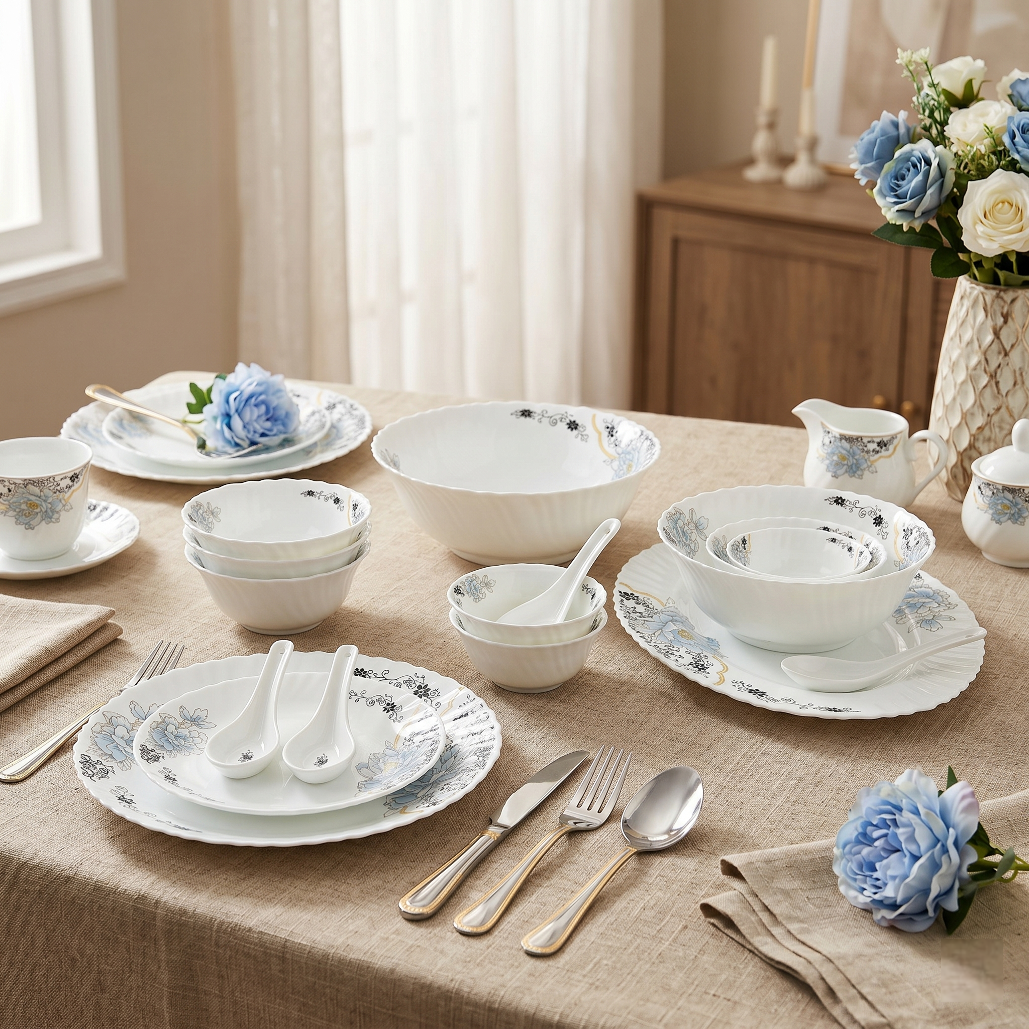 Blossom Charm – Premium 33pc Opalware Dining Set