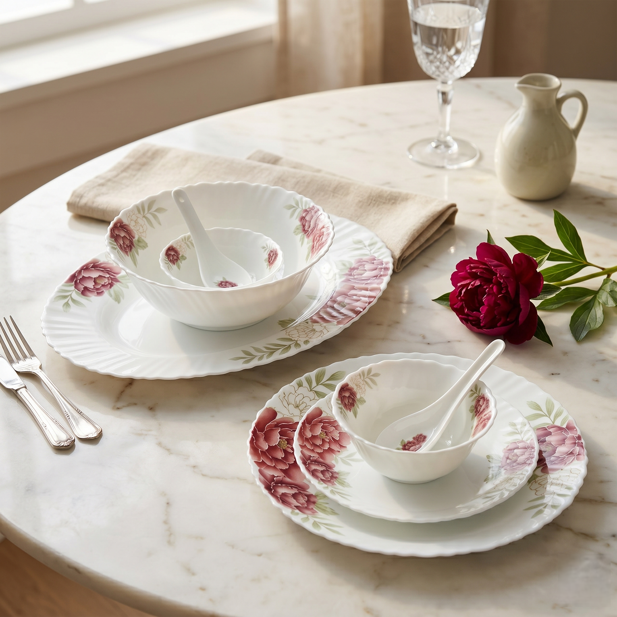 Modern Bloom – Premium 33pc Opalware Dining Set