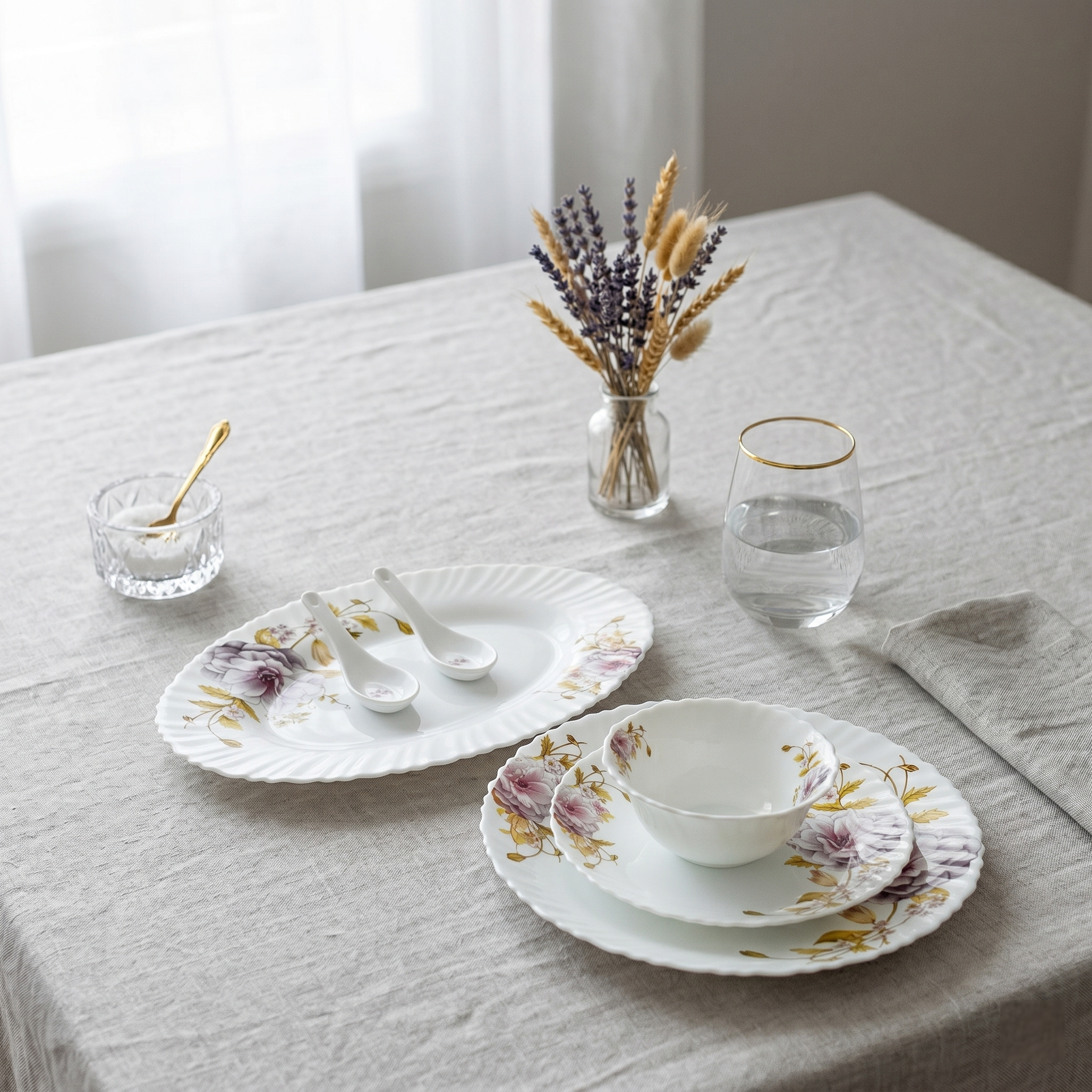 Floral Elegance – Premium 33pc Opalware Dining Set