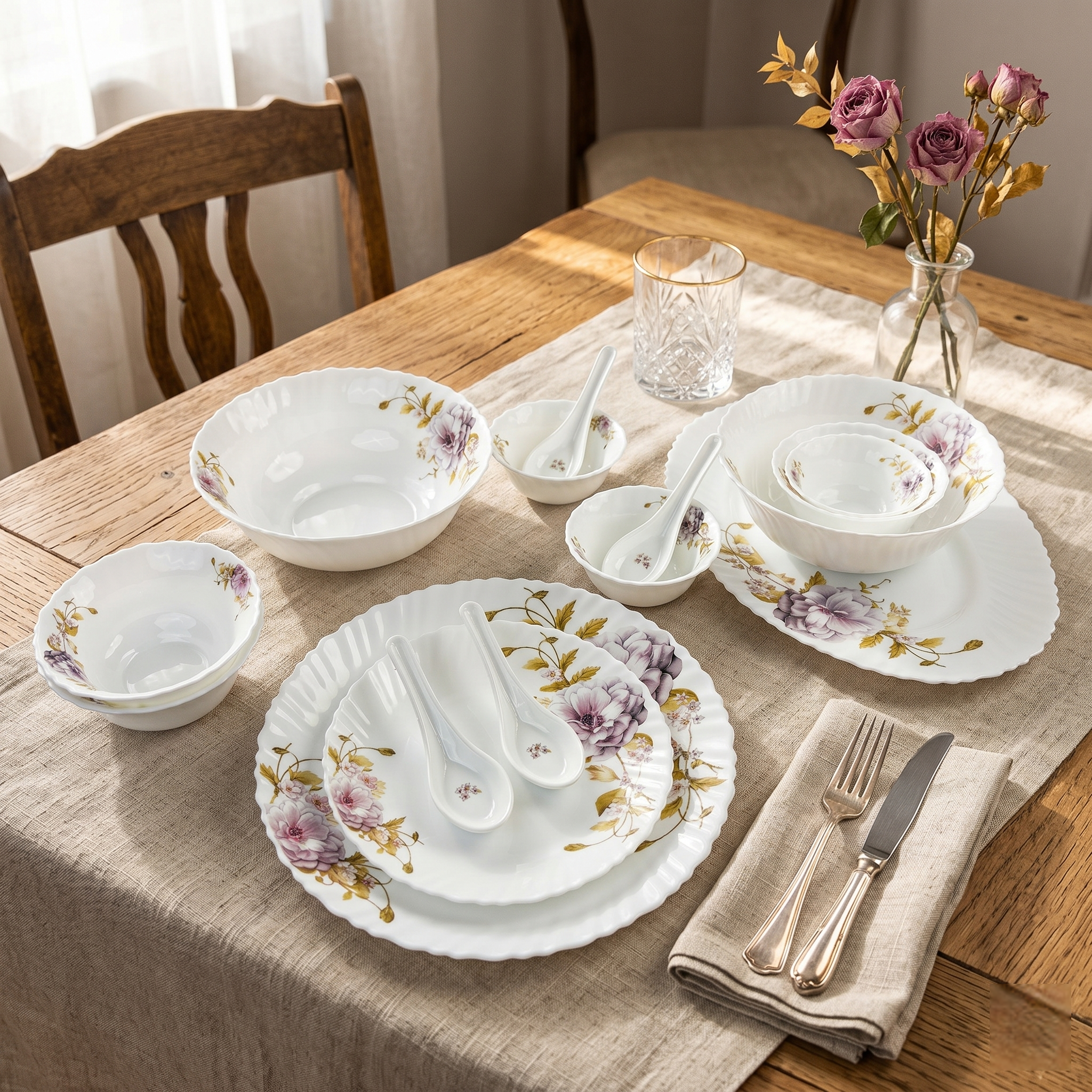 Floral Elegance – Premium 33pc Opalware Dining Set