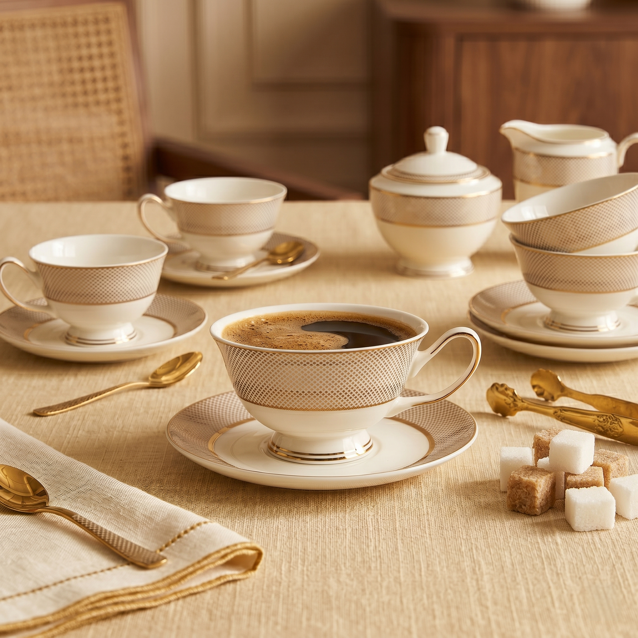 Classic Ivory Floral Cup & Saucer Set - Set of 12