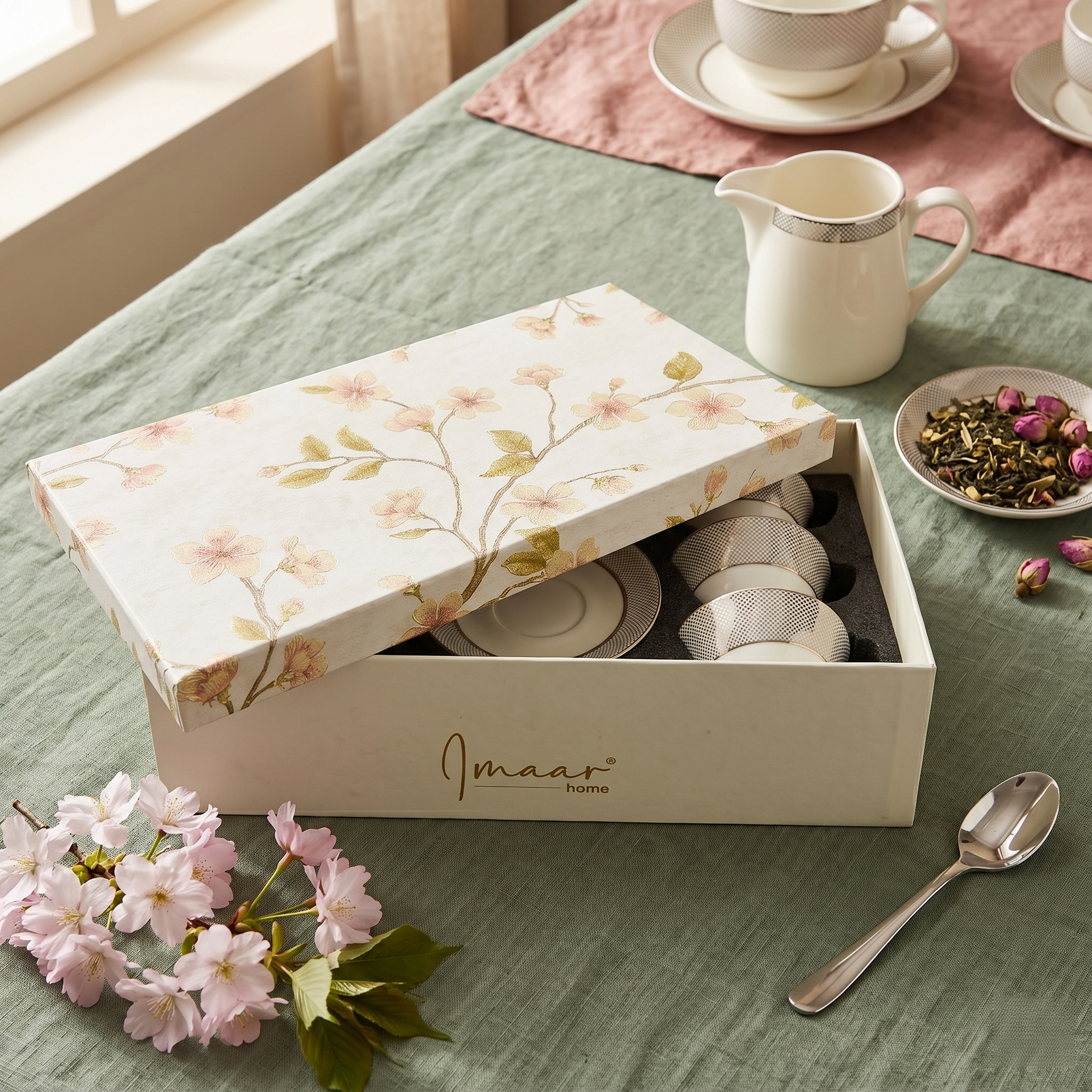 Classic Ivory Floral Cup & Saucer Set - Set of 12