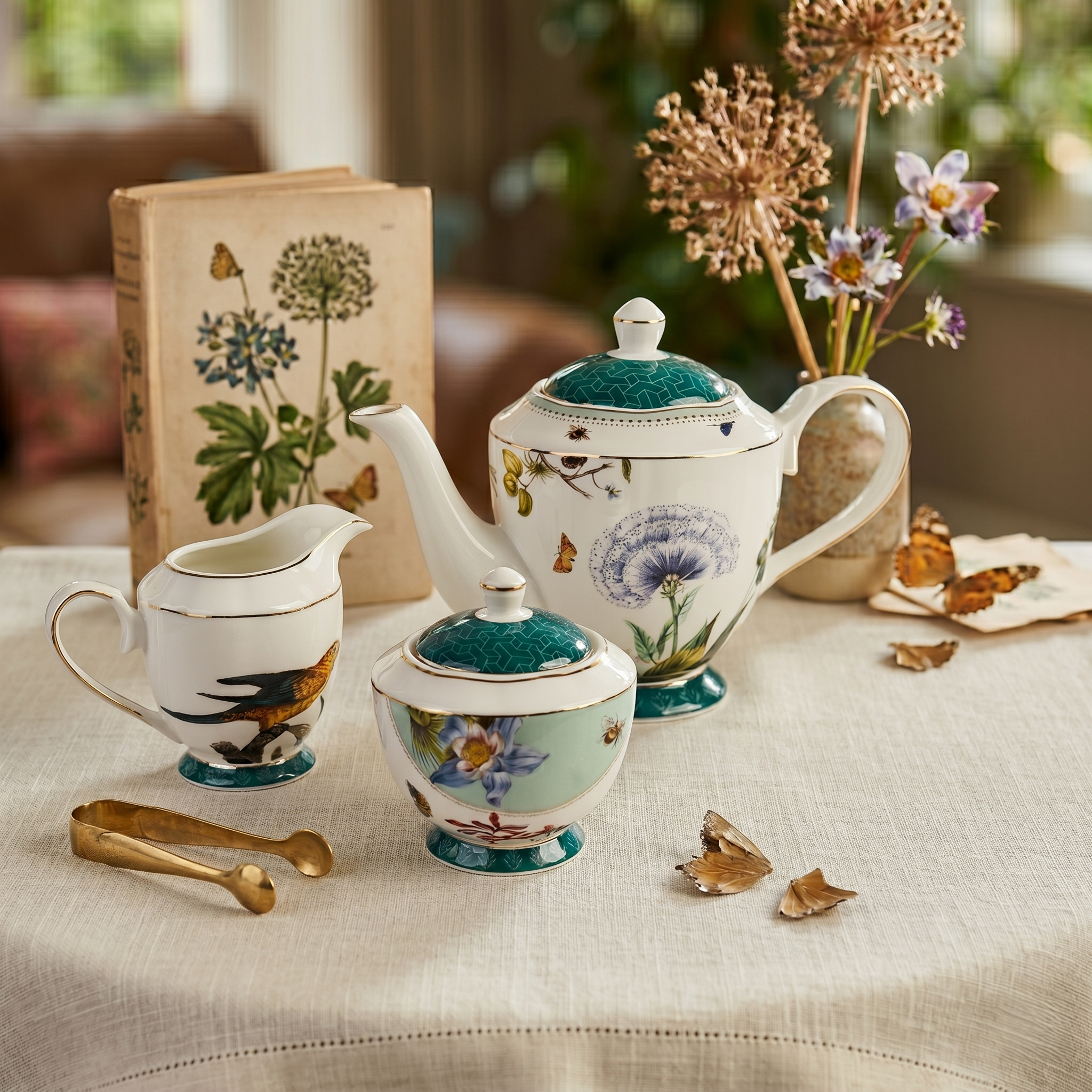 Emerald Garden Fine Tea Set - Set of 15
