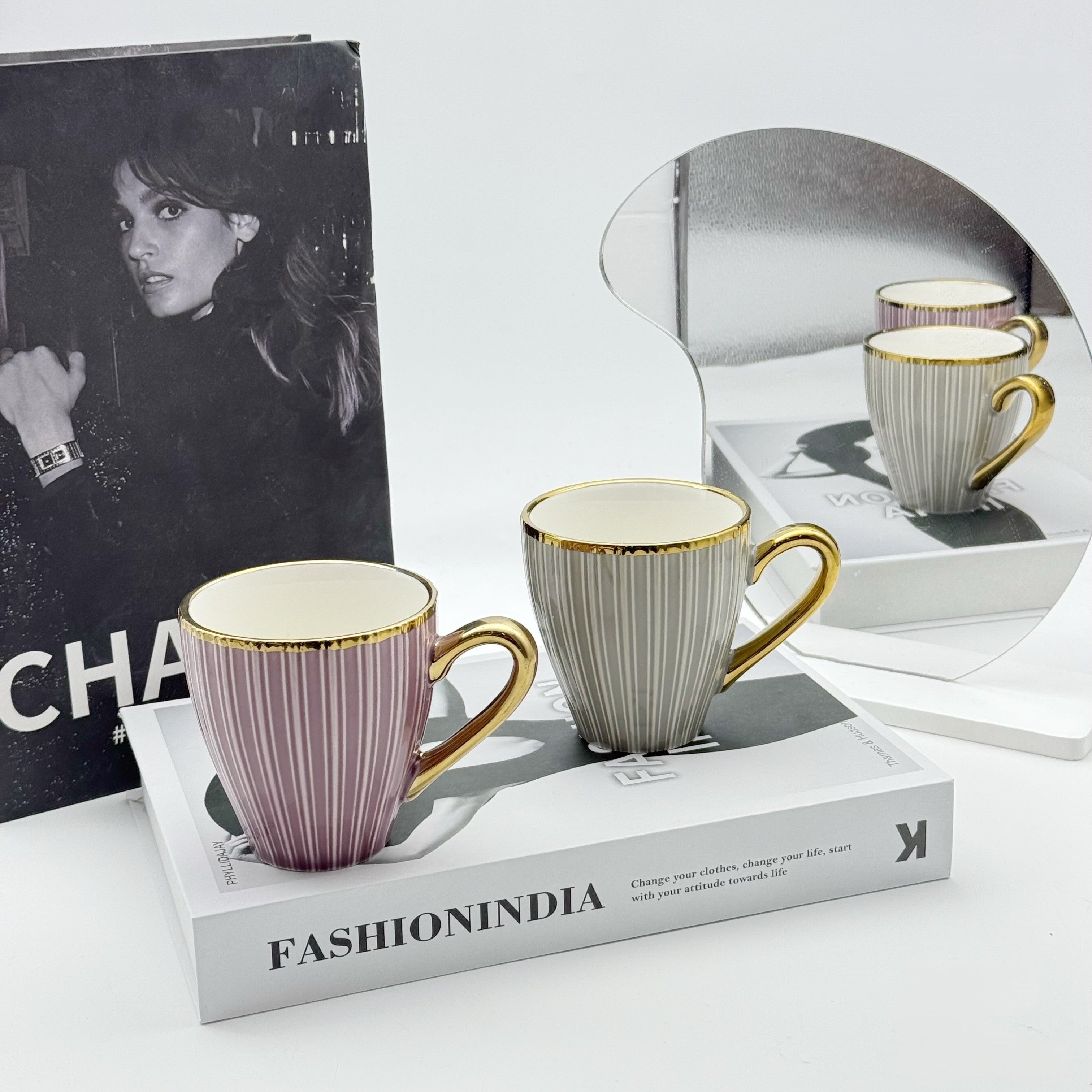 Trio Color Porcelain 6pc Tea Set
