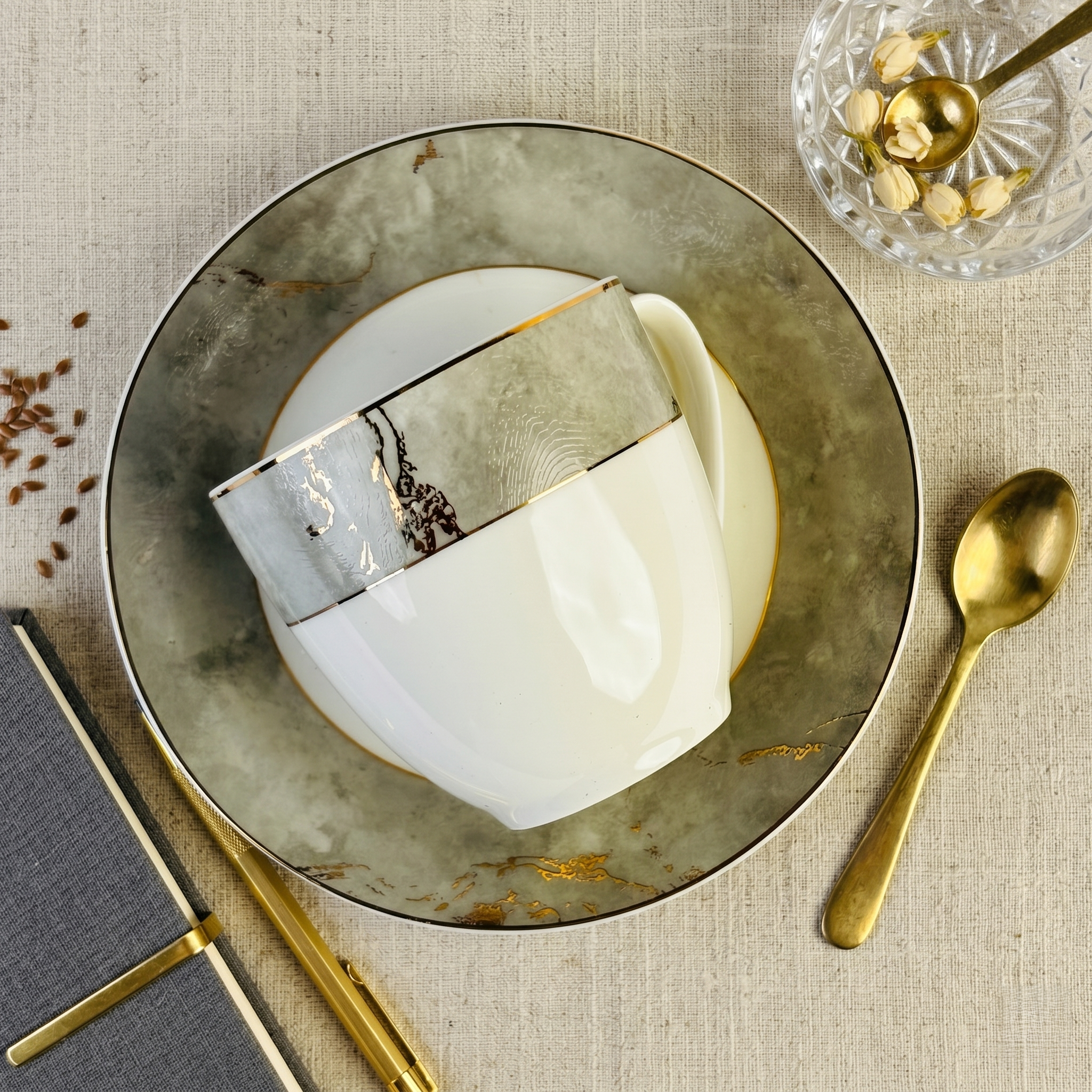Pearl Marble Opulence 12pc Tea Set