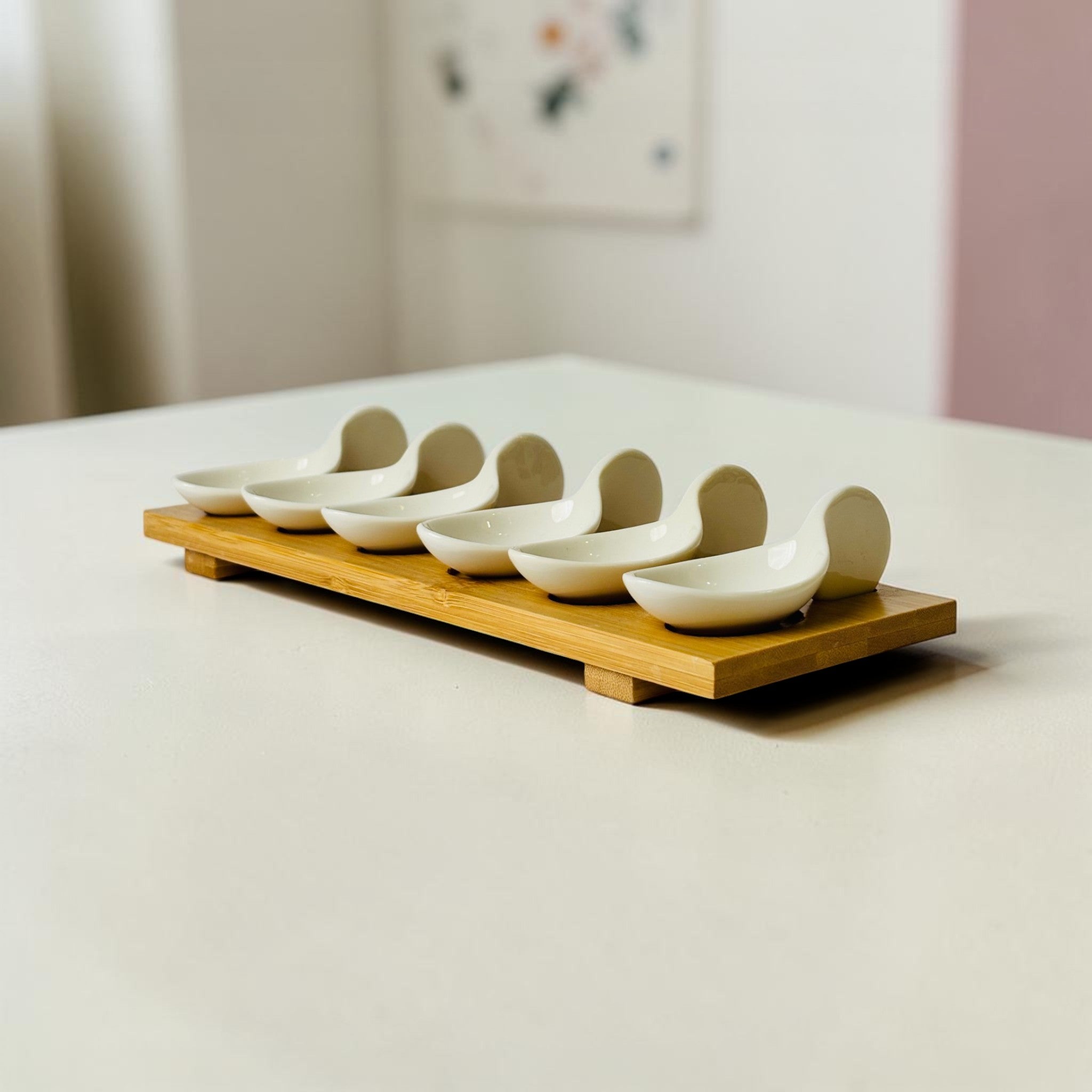 Elegant Spoon Serve Platter Set with Wooden Base