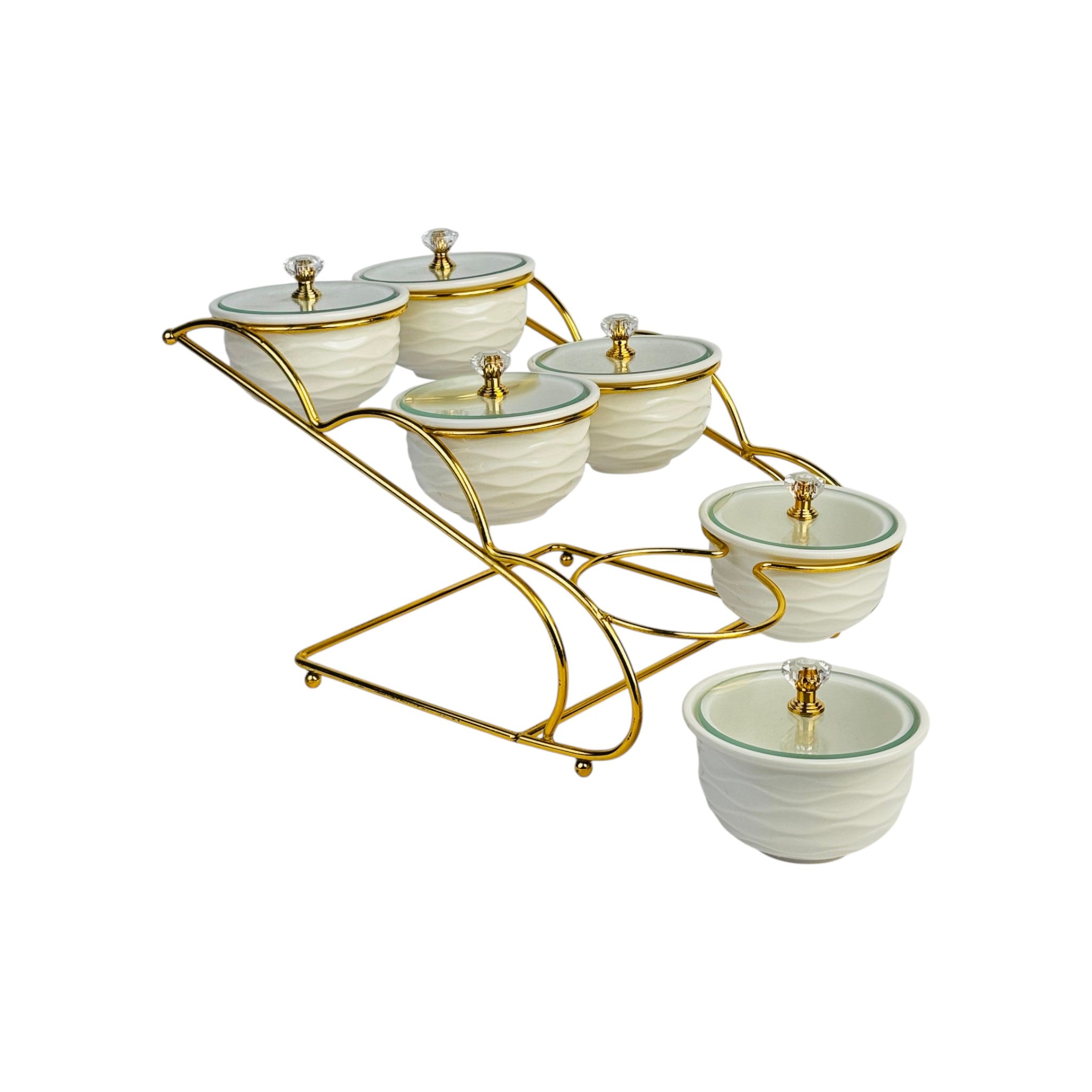 Elegant 6-Piece Ceramic Condiment Set with Gold Stand