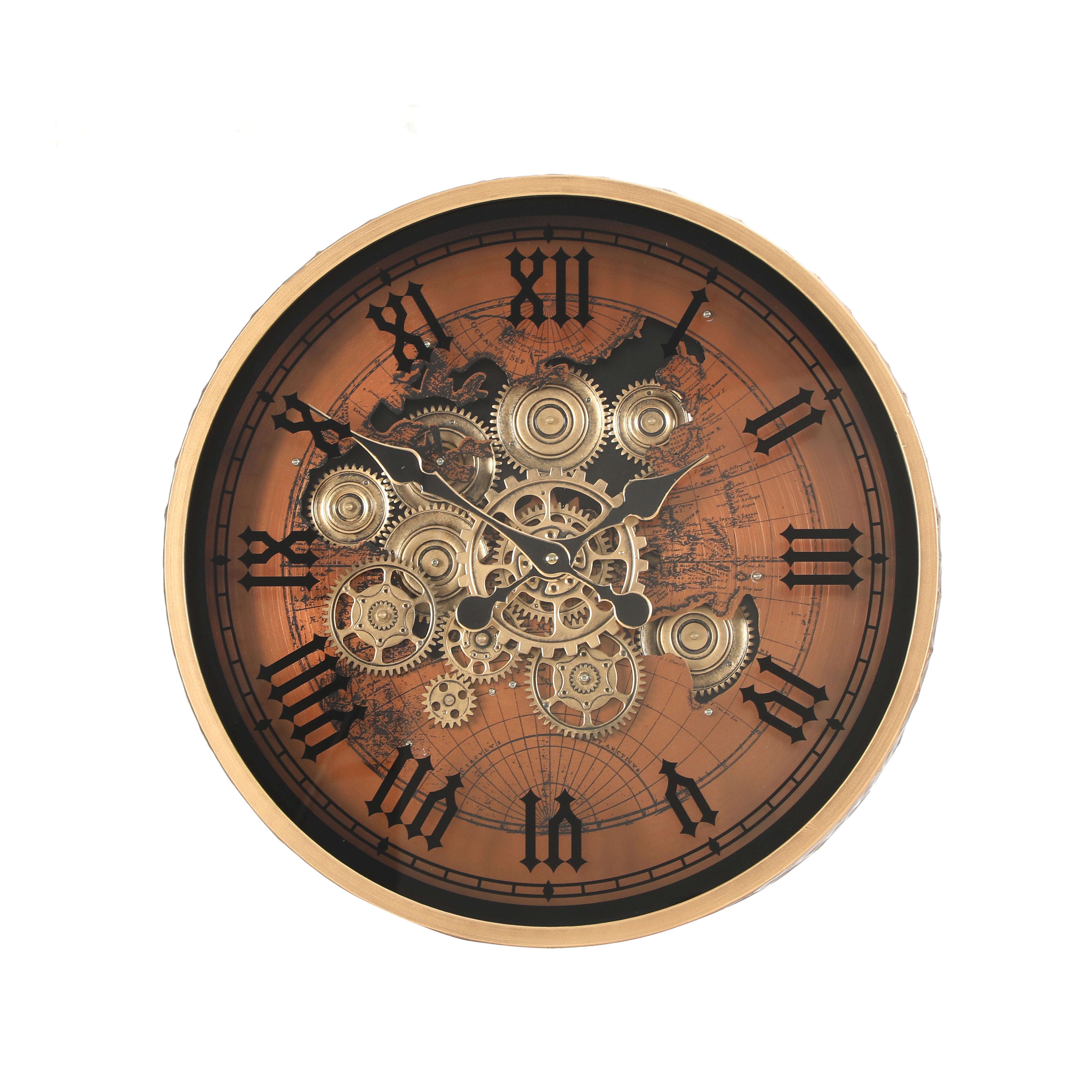 Hammered Frame Gear Clock – 47.5cm Antique Roman Design