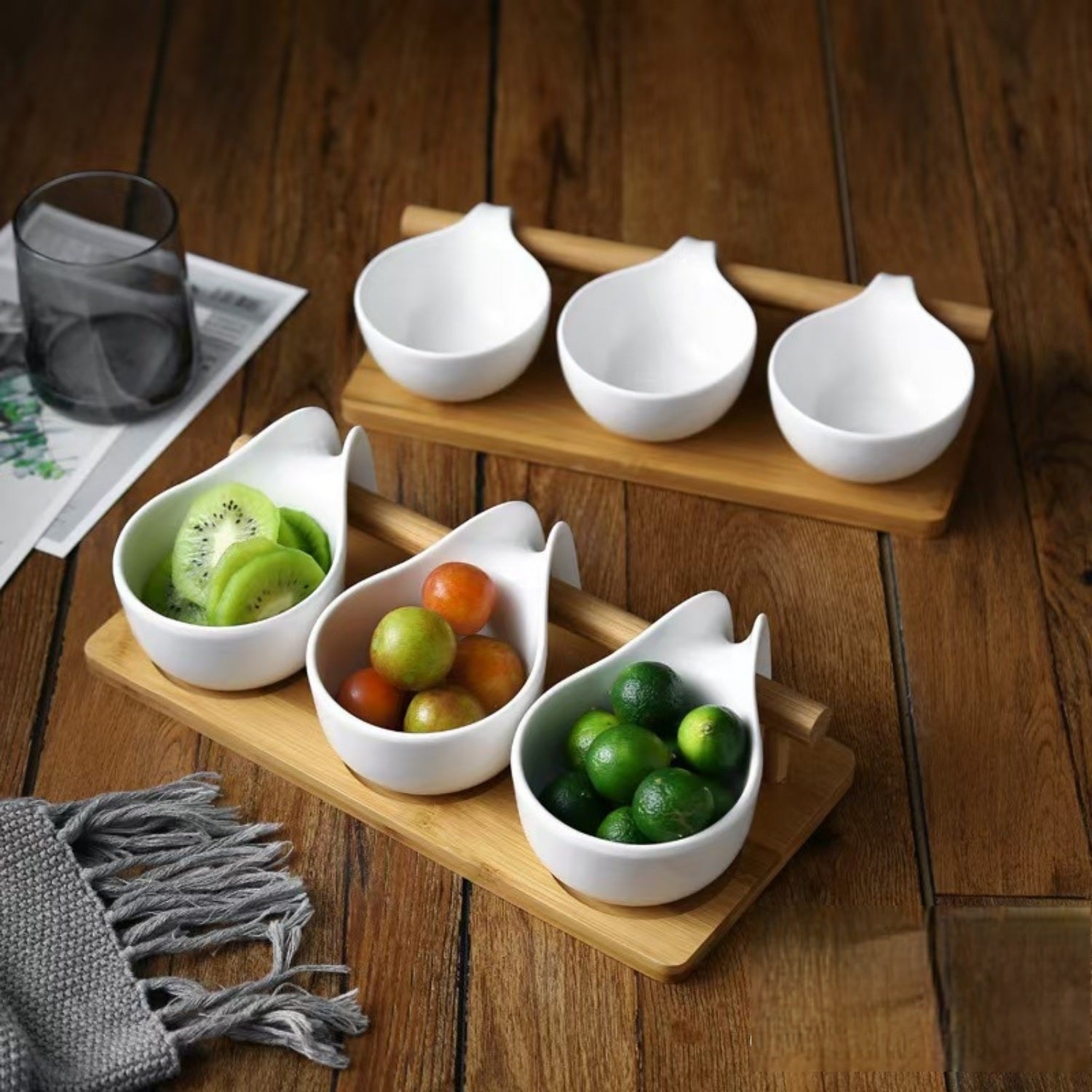 Premium 3Pc Ceramic Serving Bowls with Tray