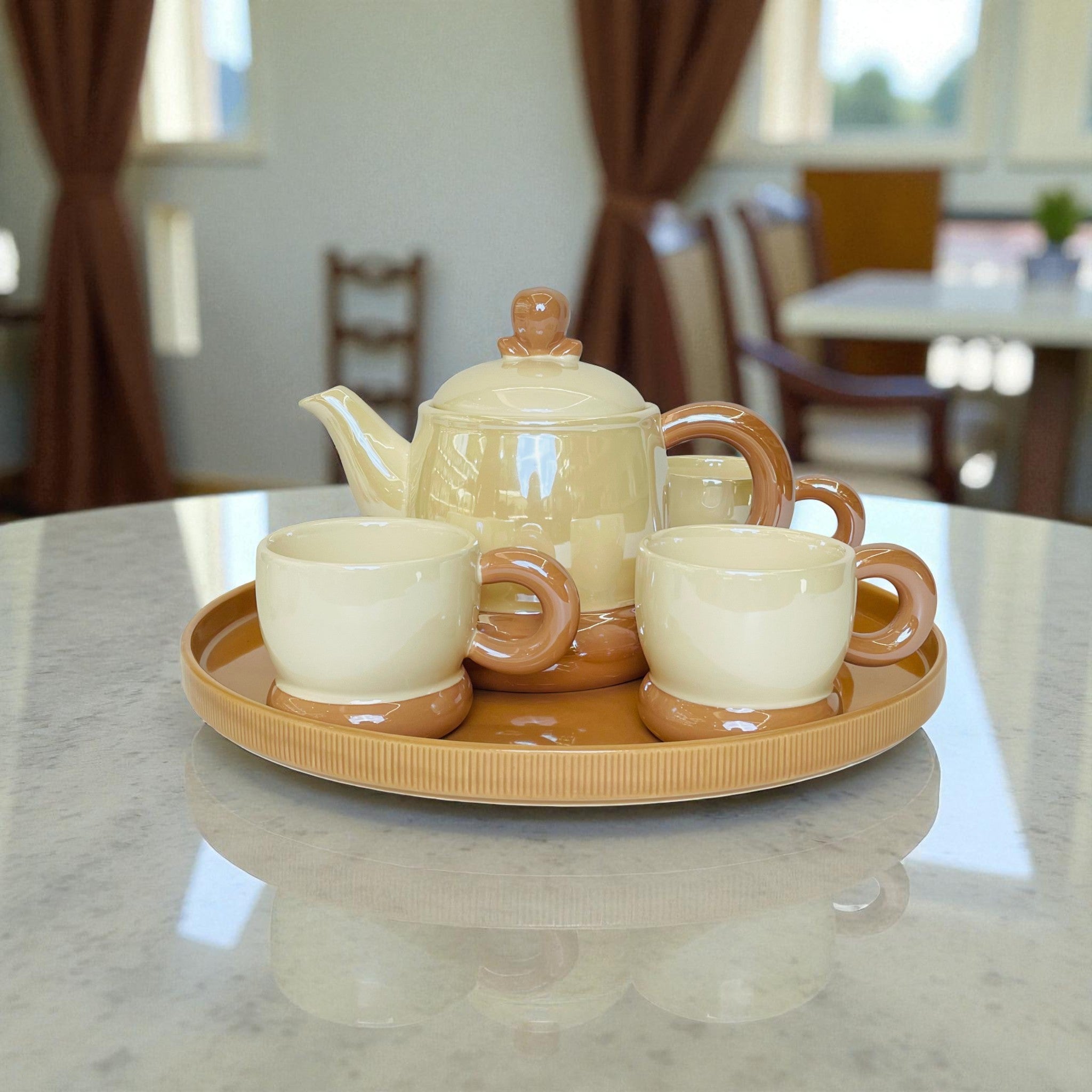 Gloss Shine Modern Ceramic Tea Set - Set of 9