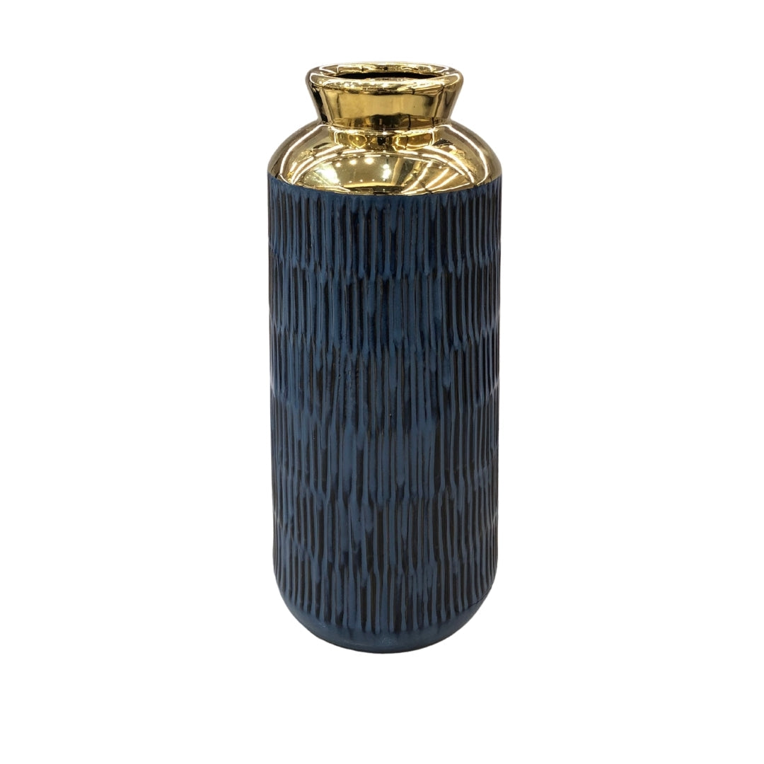Imperial Blue & Gold Ribbed Vase