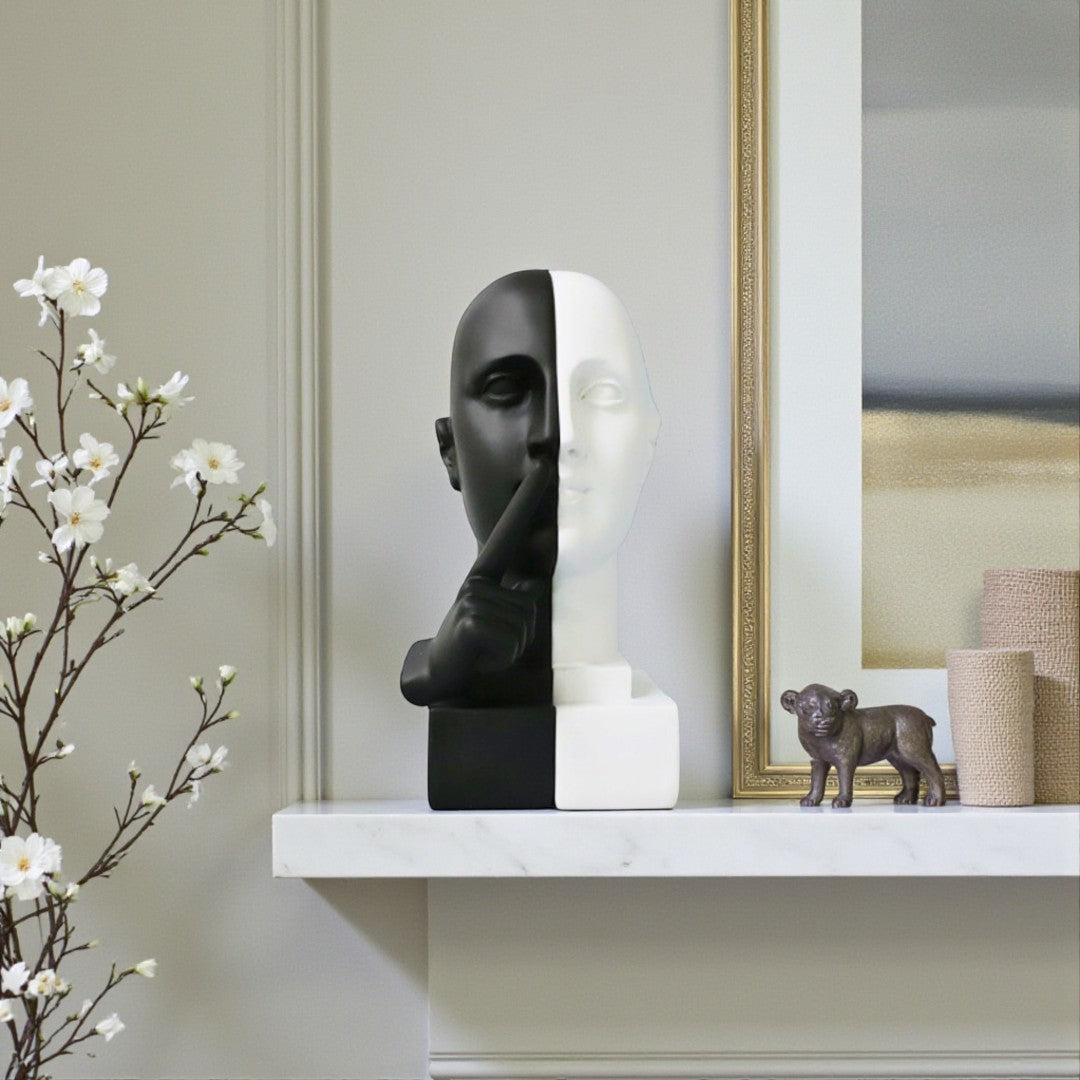Silent Black & White Face Bookend
