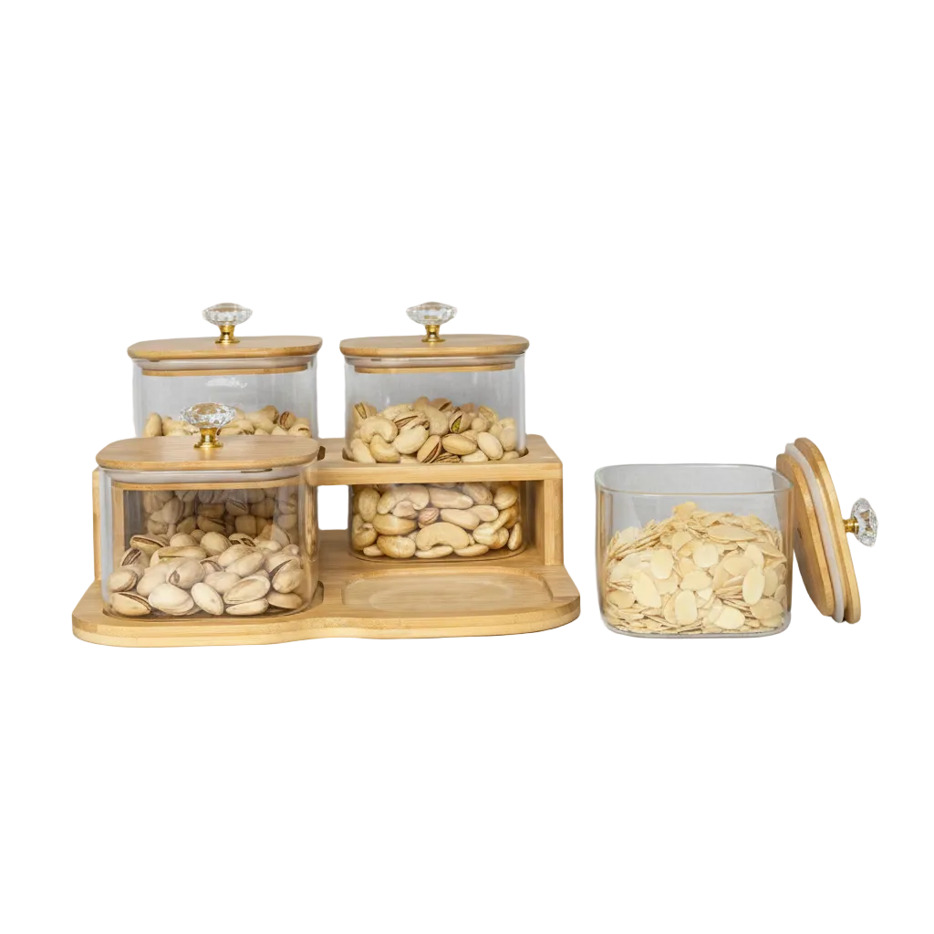 Luxury Airtight Canister Set with Bamboo Organizer Tray Set of 4