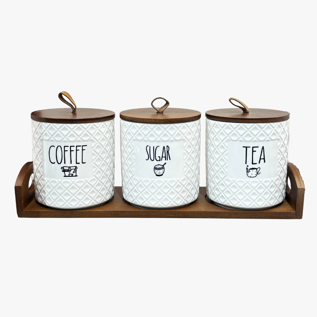 Minimalist Glossy White Storage Jars with Tray Set of 3