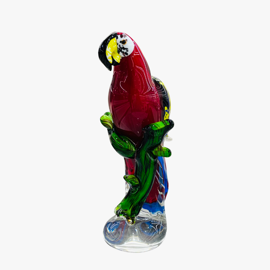 Modern Glass Parrot on Branch Figurine