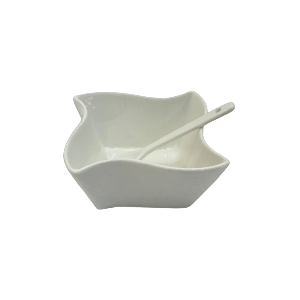 Elegant Wave Cut Serving Bowls with Spoons Set of 6