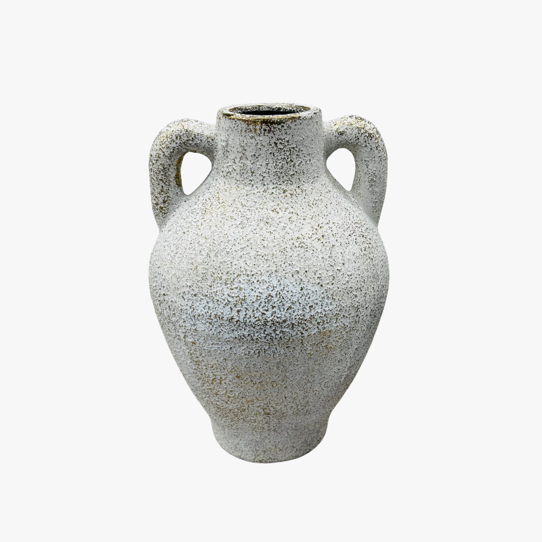 Antique White Grain Textured Vase with Handles