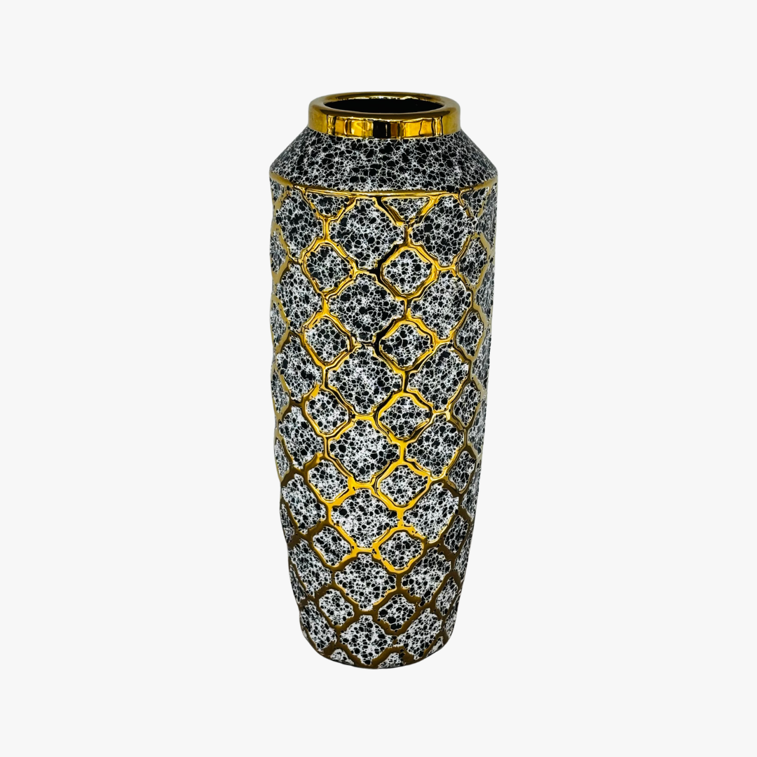 Elegant Geometric Textured Gold Accent Vase