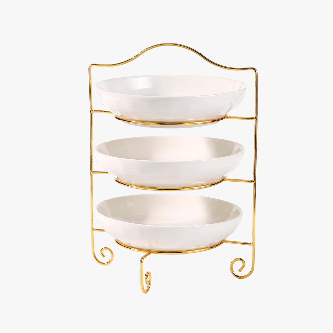 3-Tier Elegant Serving Stand with Gold-Plated Metal Frame
