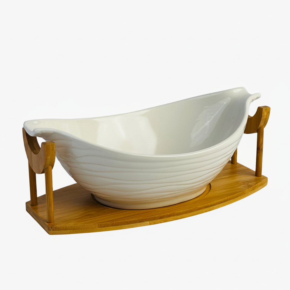 Wave Oval Serving Bowl With Cradle Tray