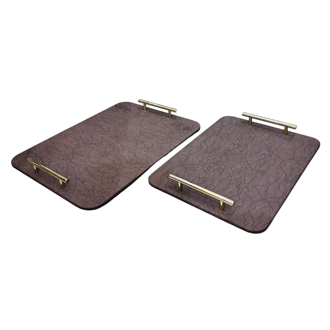Ethereal Laced Serving Trays with Gold Handles