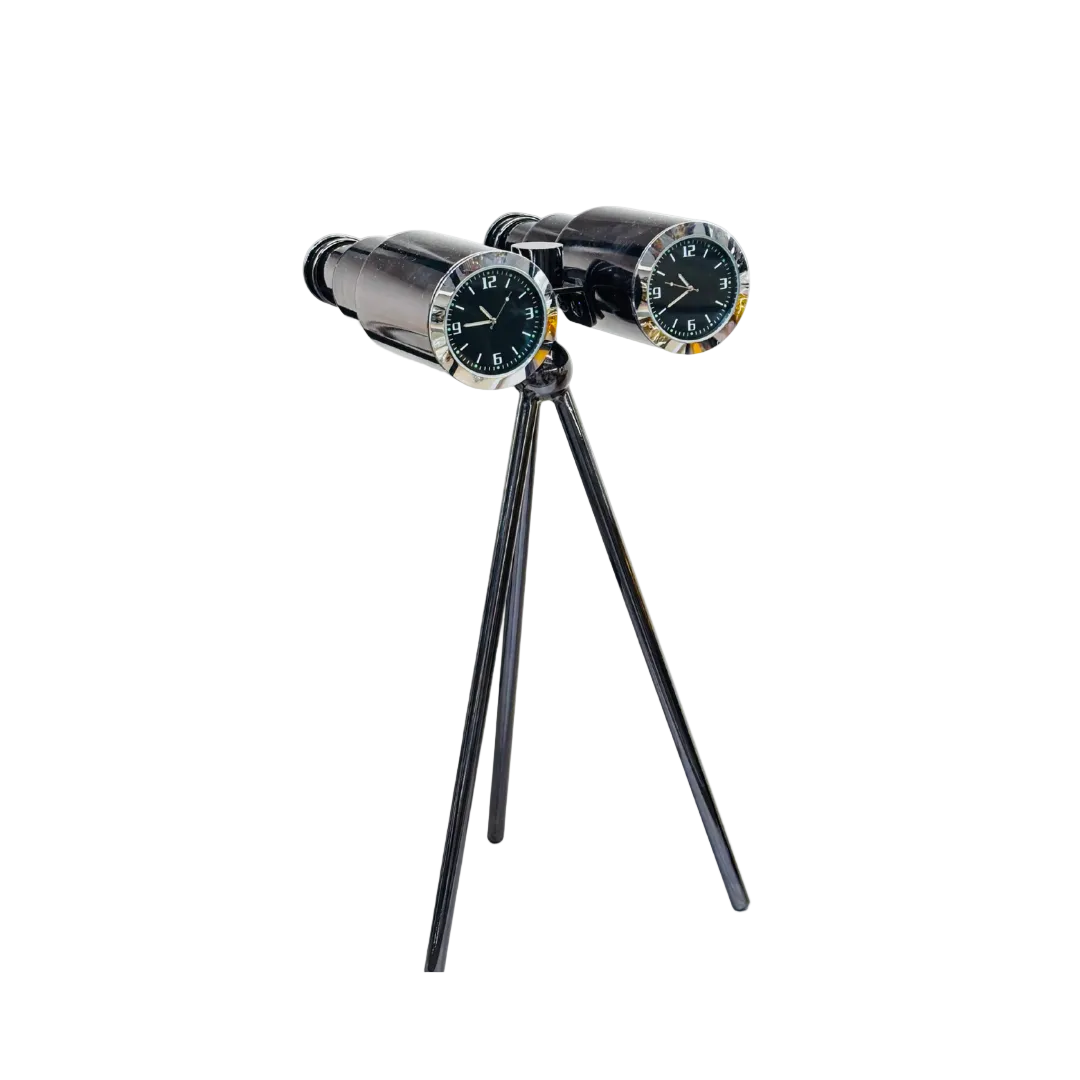Dual-Face Binocular Tripod Clock in Polished Chrome
