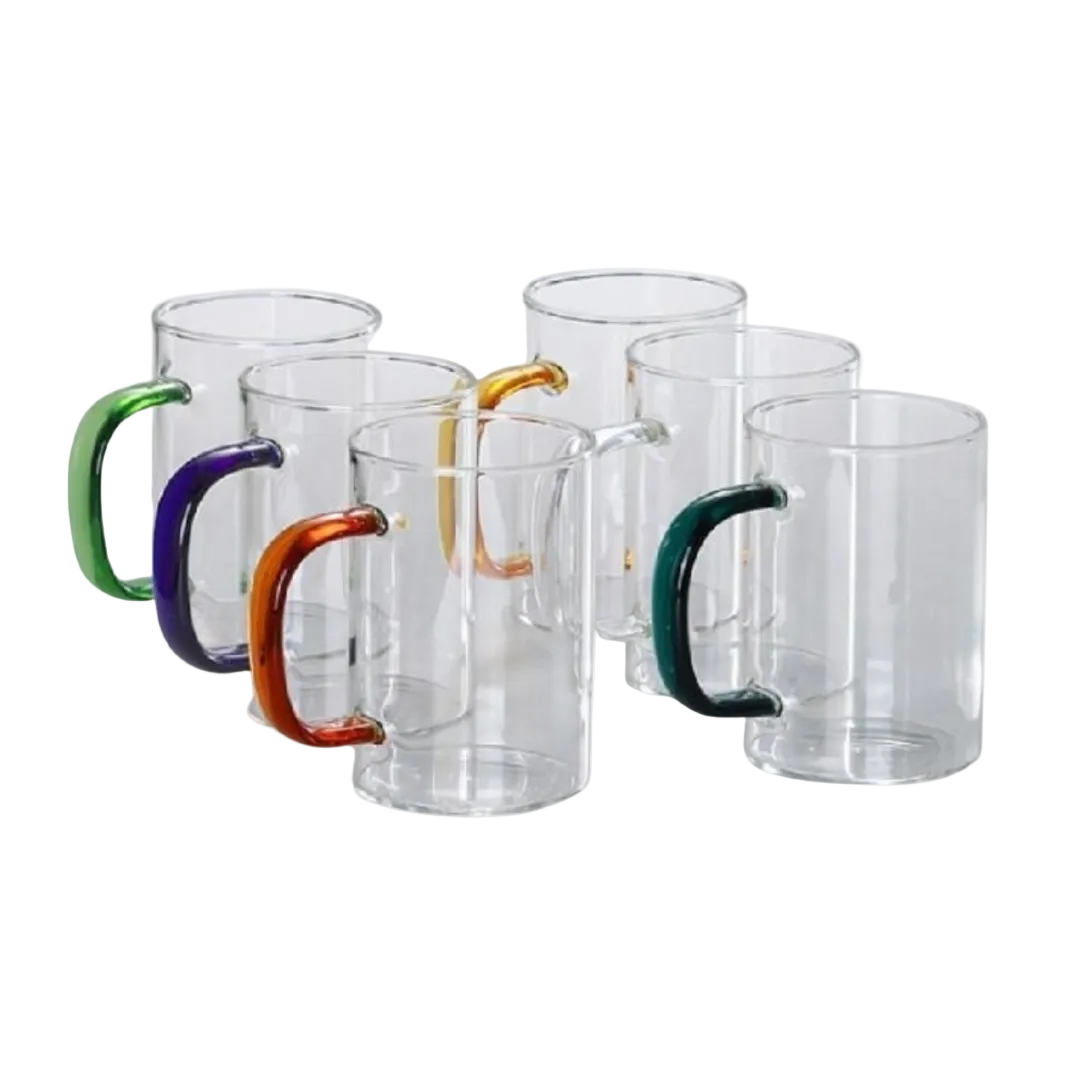 Materialist Glass Mugs Set of 6 with Multicolor Handles