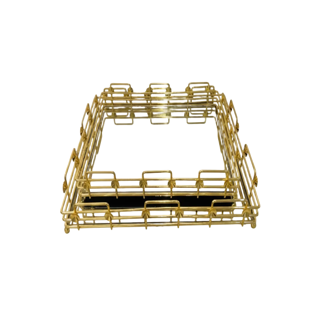 Imperial Gold Vanity Trays with Mirrored Bases Set of 2