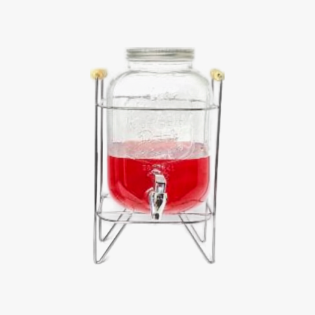 Glass Beverage Dispenser with Metal Stand
