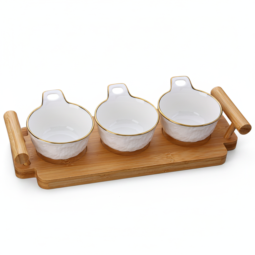 Elegant Ceramic Trio on Bamboo Tray