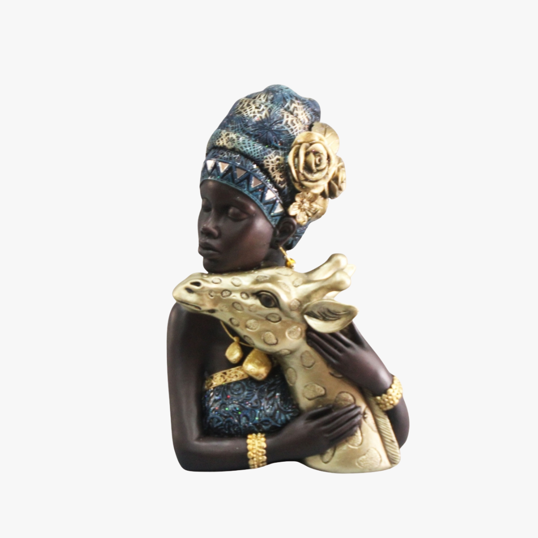 African Tribal Woman Bust with Golden Giraffe