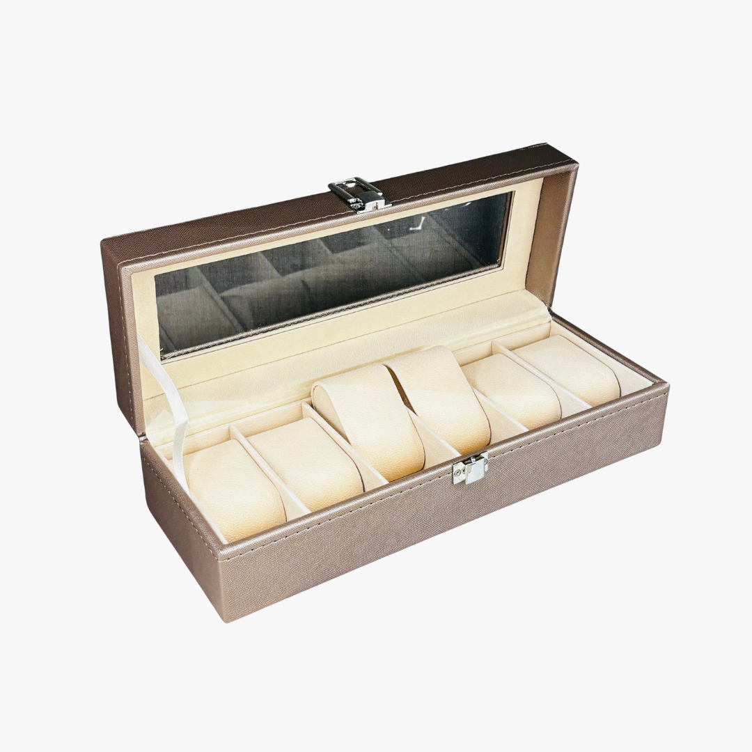 Elegant Metallic Gold Watch Organizer Box 6 Slot