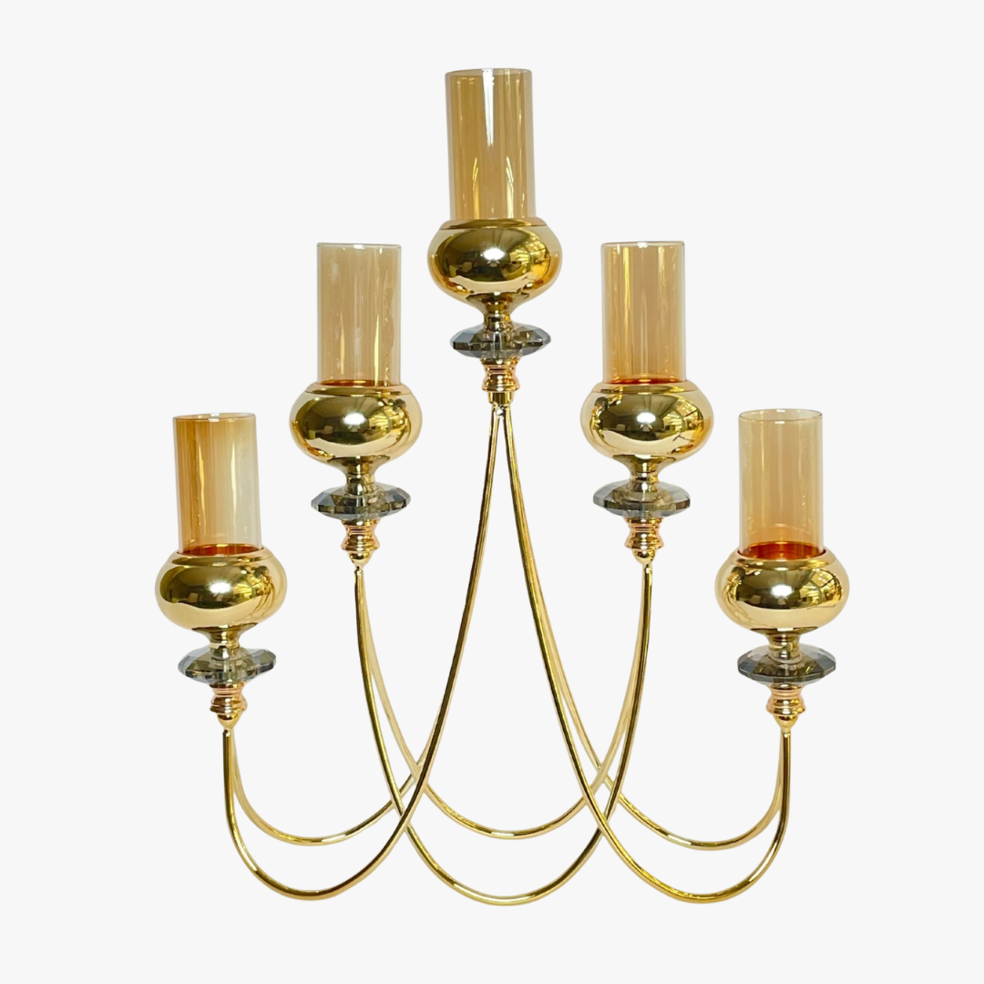 Elegant 5 Gold Tiered Tapered Candle Holder