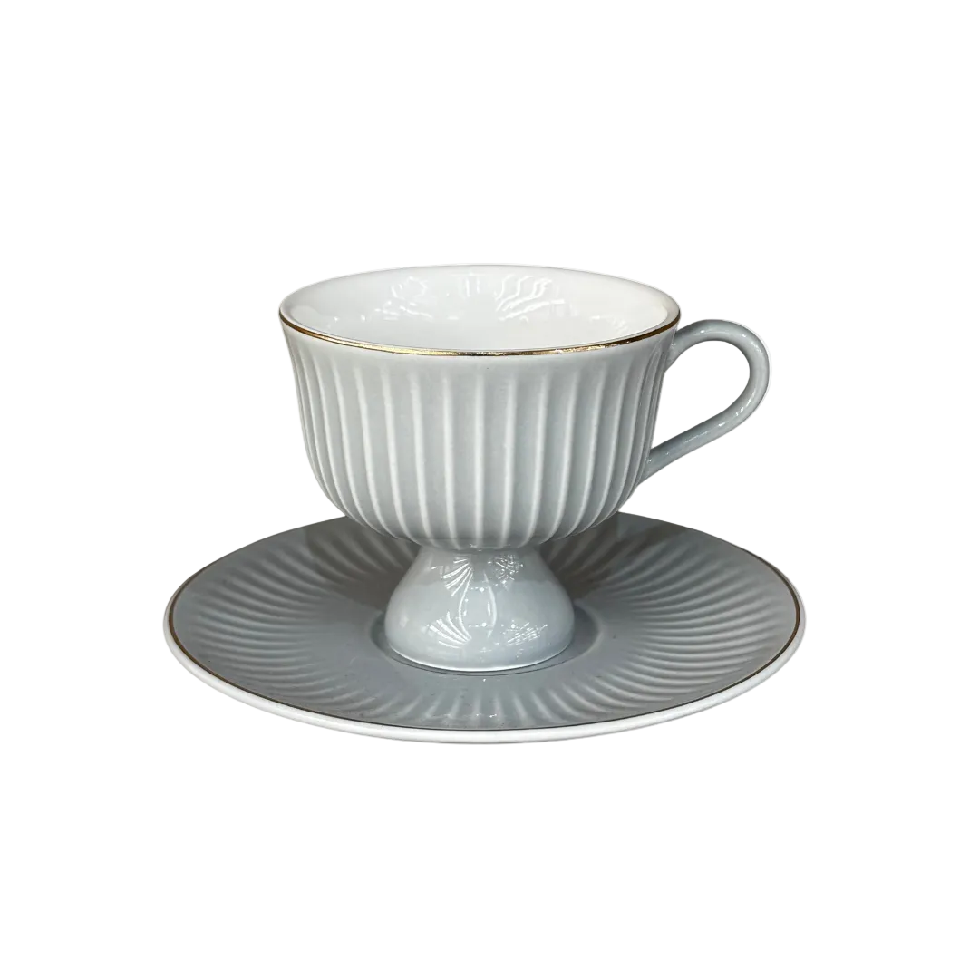 Imperial Mineral Gray Gilded Cup & Saucer Set of 6